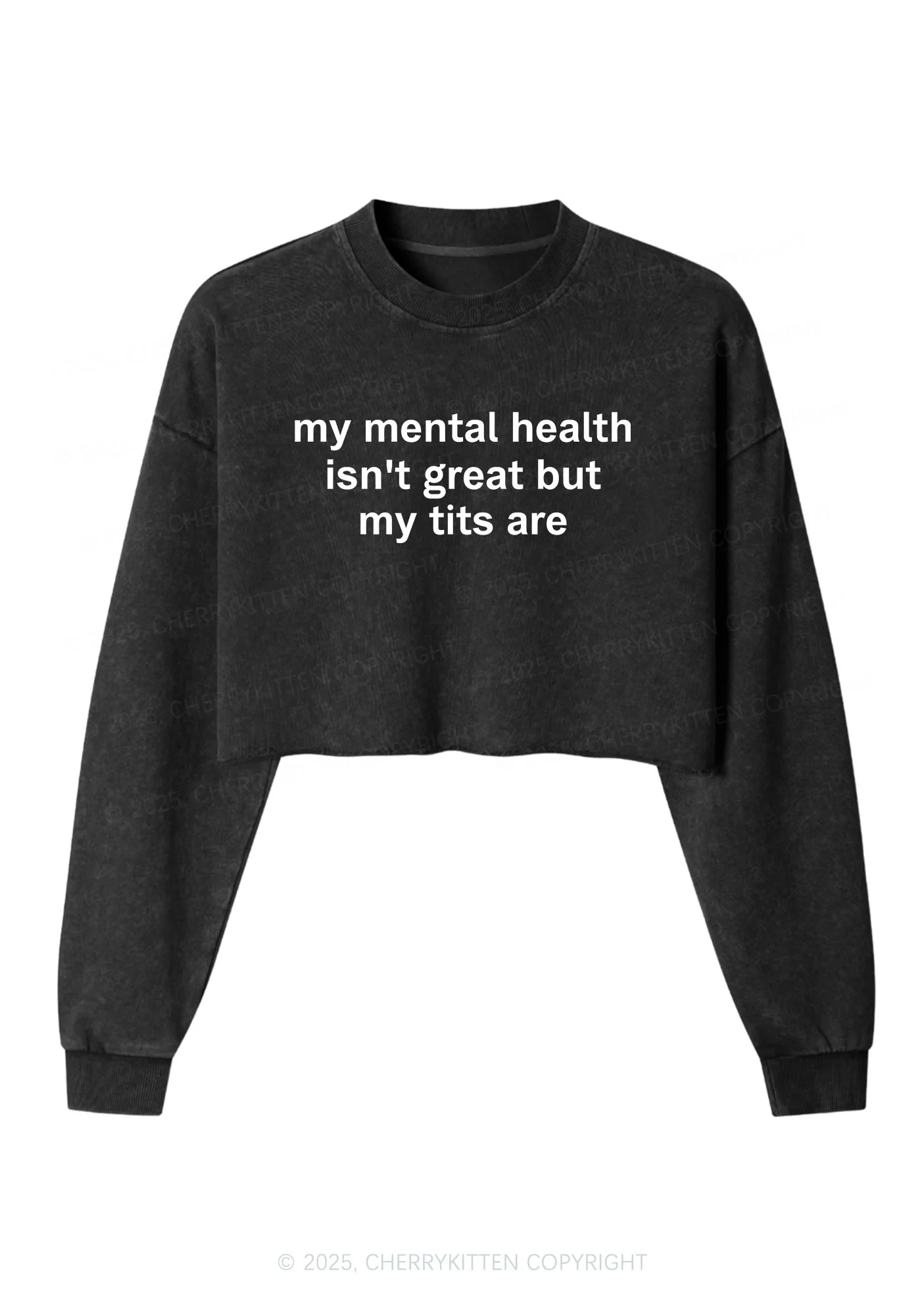 My Mental Health Isnt Great Y2K Crop Washed Sweatshirts Cherrykitten - Image 3