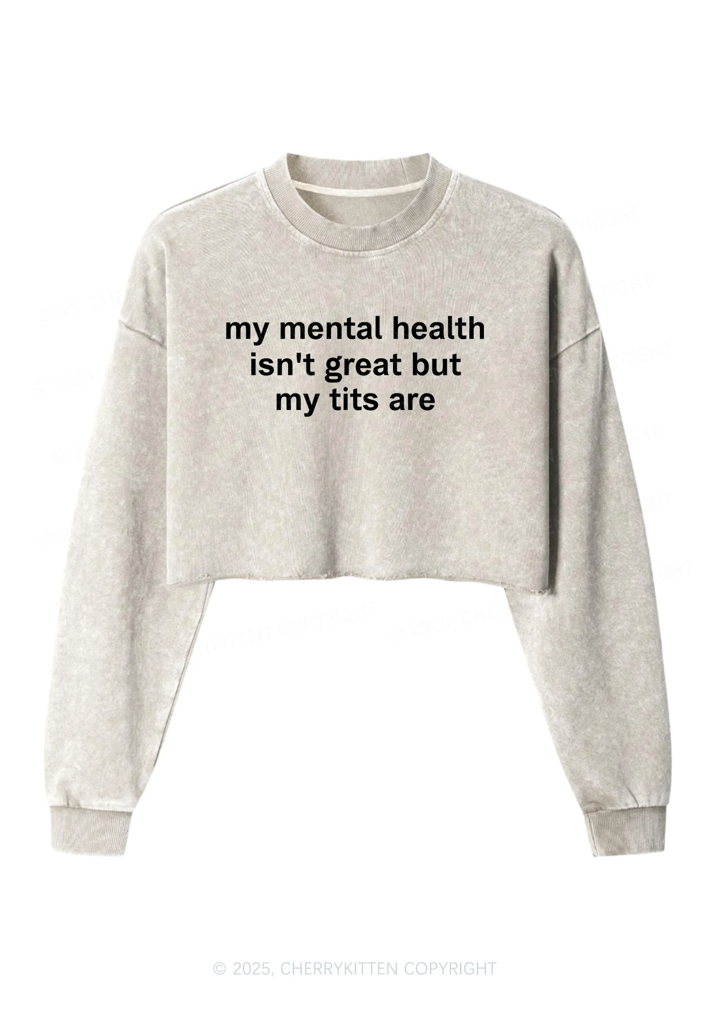 My Mental Health Isnt Great Y2K Crop Washed Sweatshirts Cherrykitten - Image 4