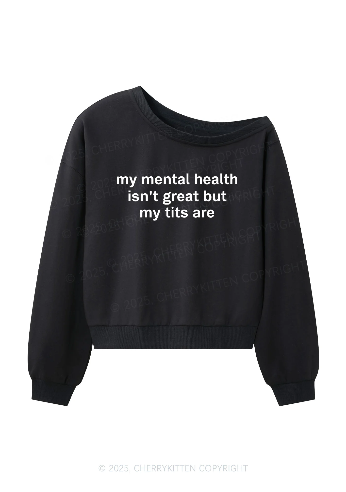 My Mental Health Isnt Great Y2K Off Shoulder Sweatshirts Cherrykitten - Image 3