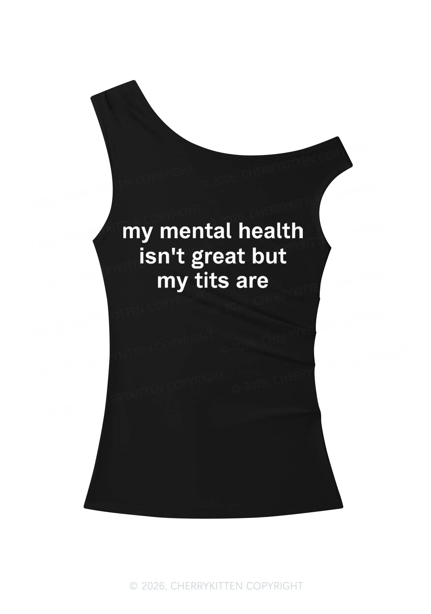 My Mental Health Isnt Great Y2K Off Shoulder Tank Top Cherrykitten - Image 3