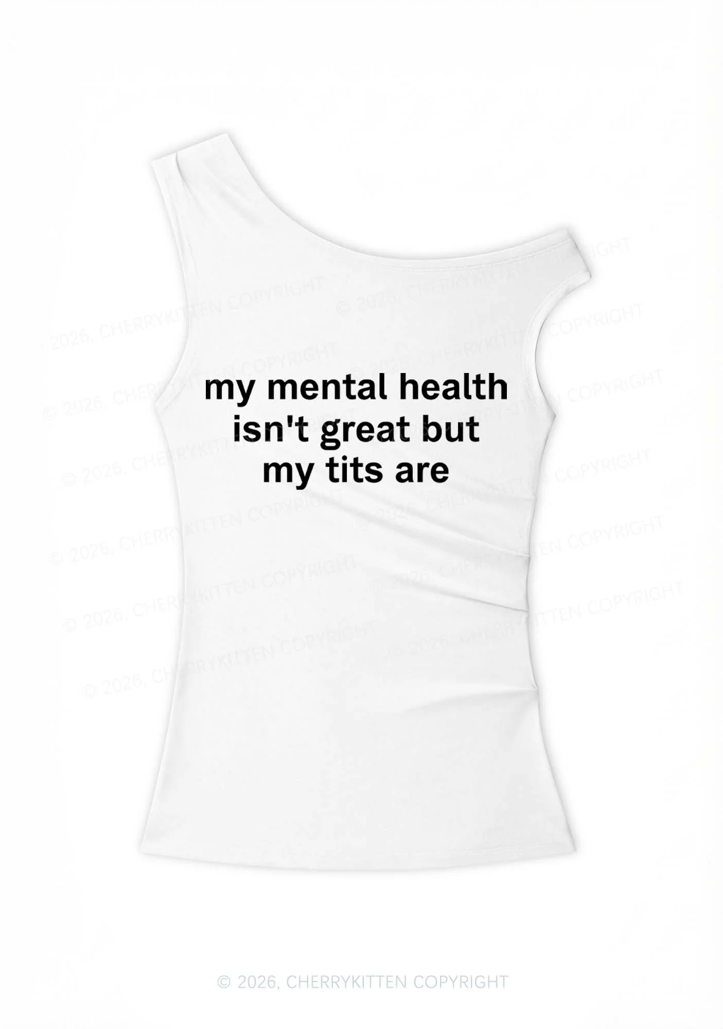 My Mental Health Isnt Great Y2K Off Shoulder Tank Top Cherrykitten - Image 4