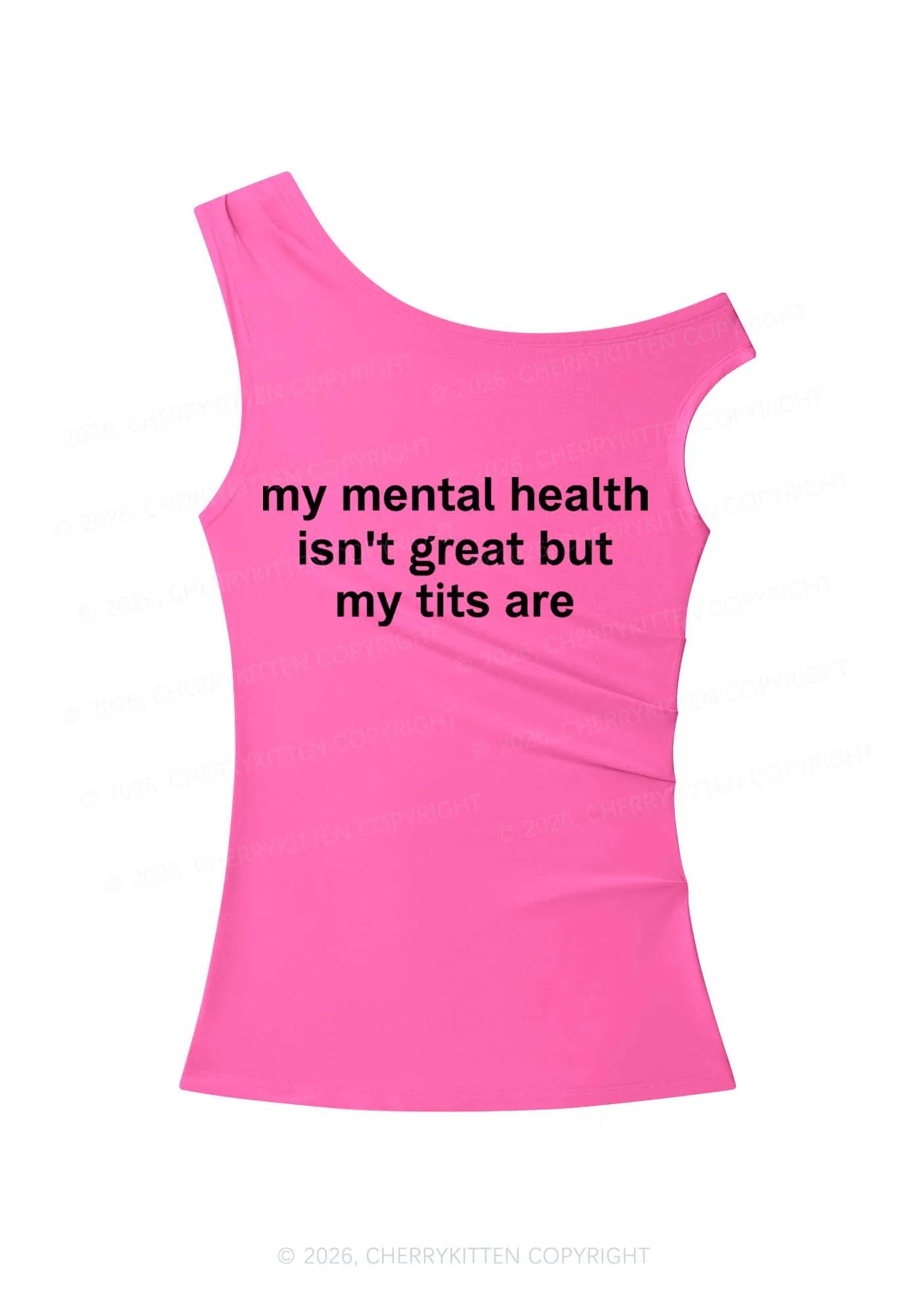 My Mental Health Isnt Great Y2K Off Shoulder Tank Top Cherrykitten - Image 5