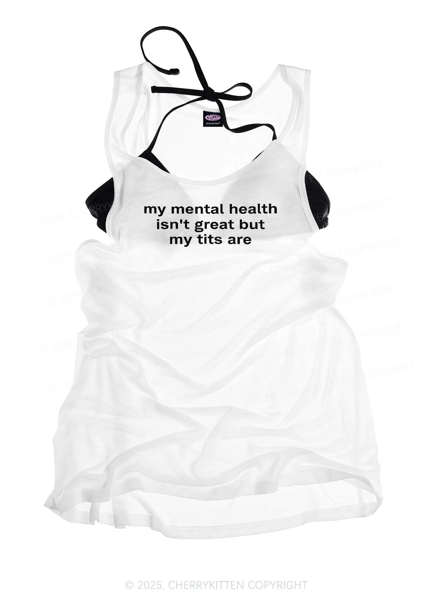 My Mental Health Isn't Great Y2K Sheer Boyfriend Tank Cherrykitten - Image 3