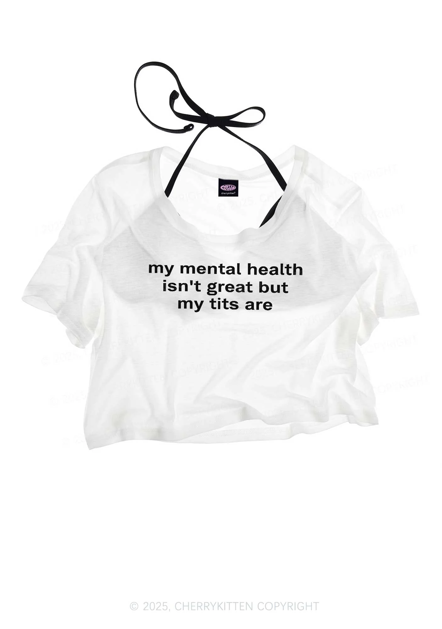 My Mental Health Isn't Great Y2K Sheer Crop Tee Cherrykitten - Image 3