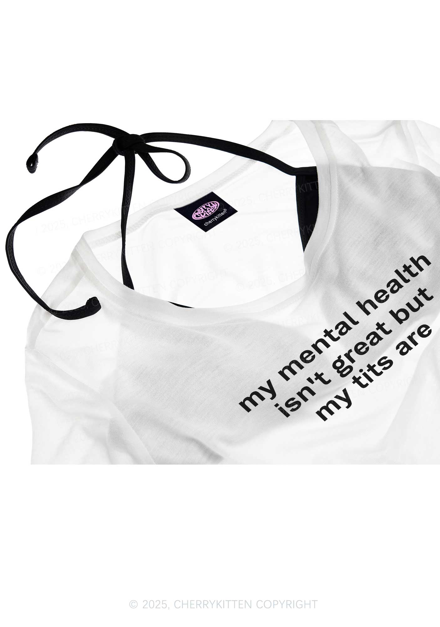 My Mental Health Isn't Great Y2K Sheer Crop Tee Cherrykitten - Image 4