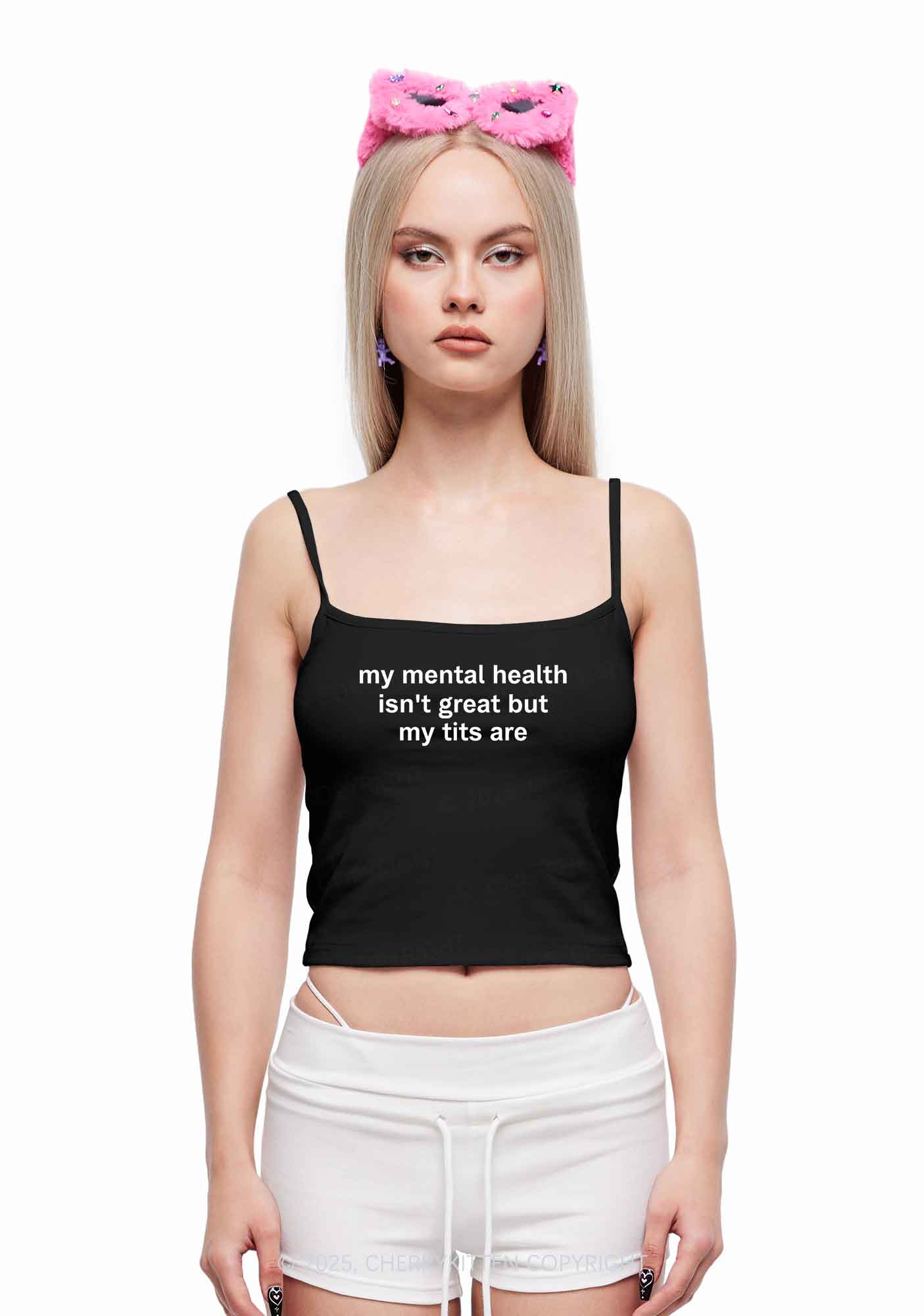 My Mental Health Isn't Great Y2K Spaghetti Strap Cami Cherrykitten - Image 2