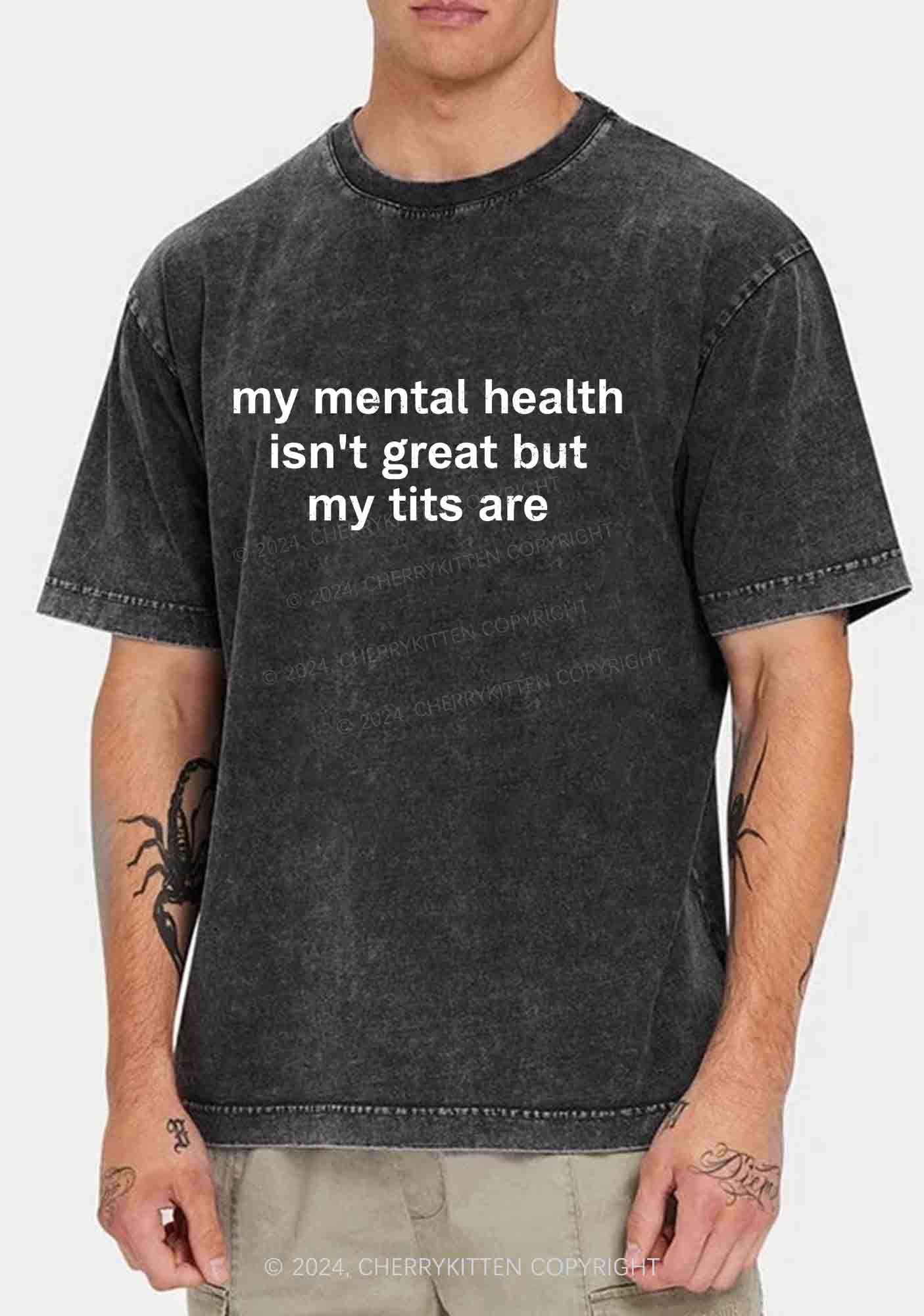 My Mental Health Isn't Great Y2K Washed Tee Cherrykitten - Image 2