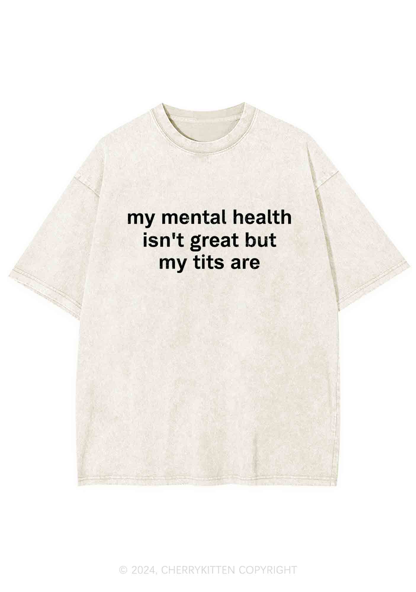My Mental Health Isn't Great Y2K Washed Tee Cherrykitten - Image 4
