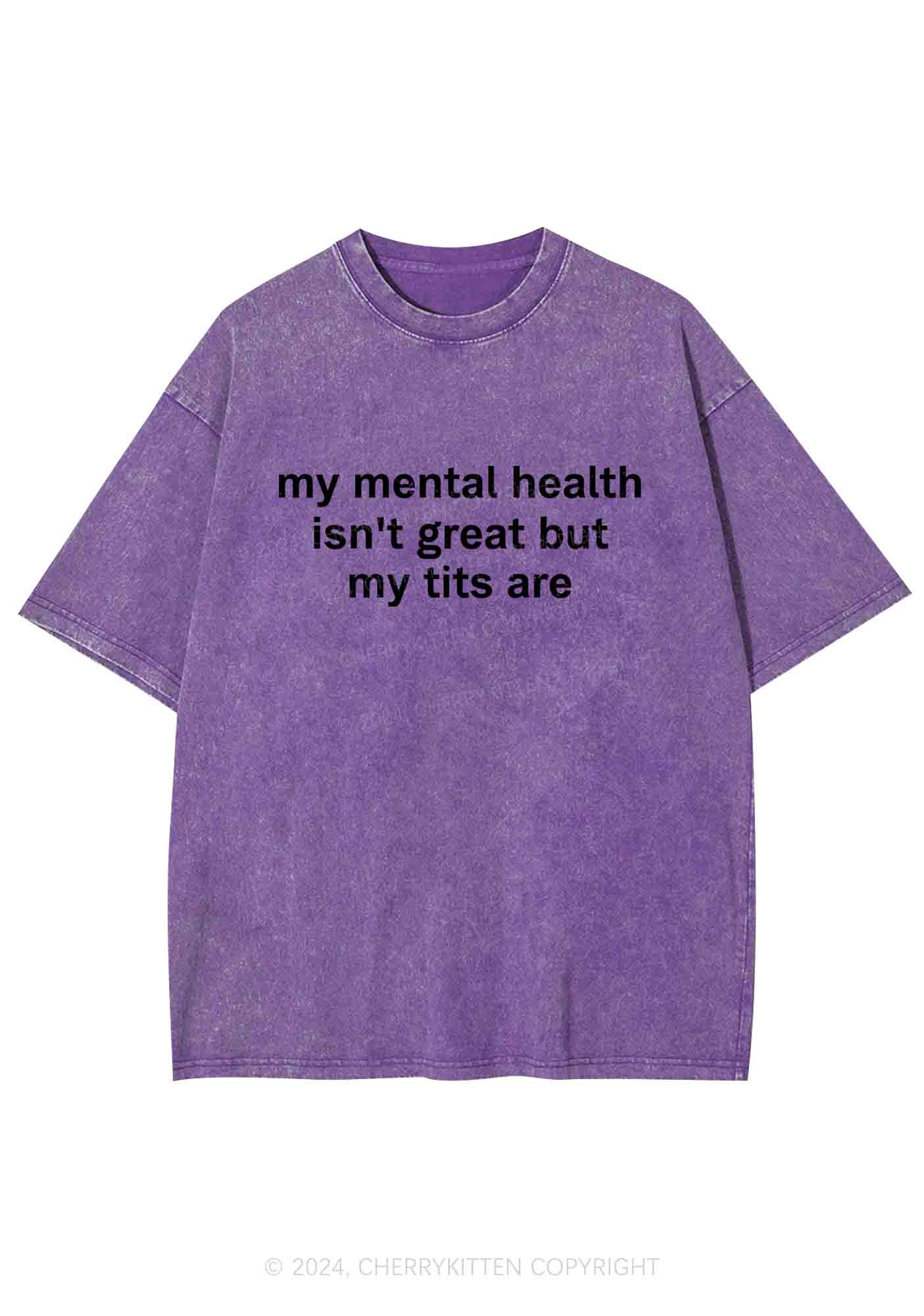 My Mental Health Isn't Great Y2K Washed Tee Cherrykitten - Image 5