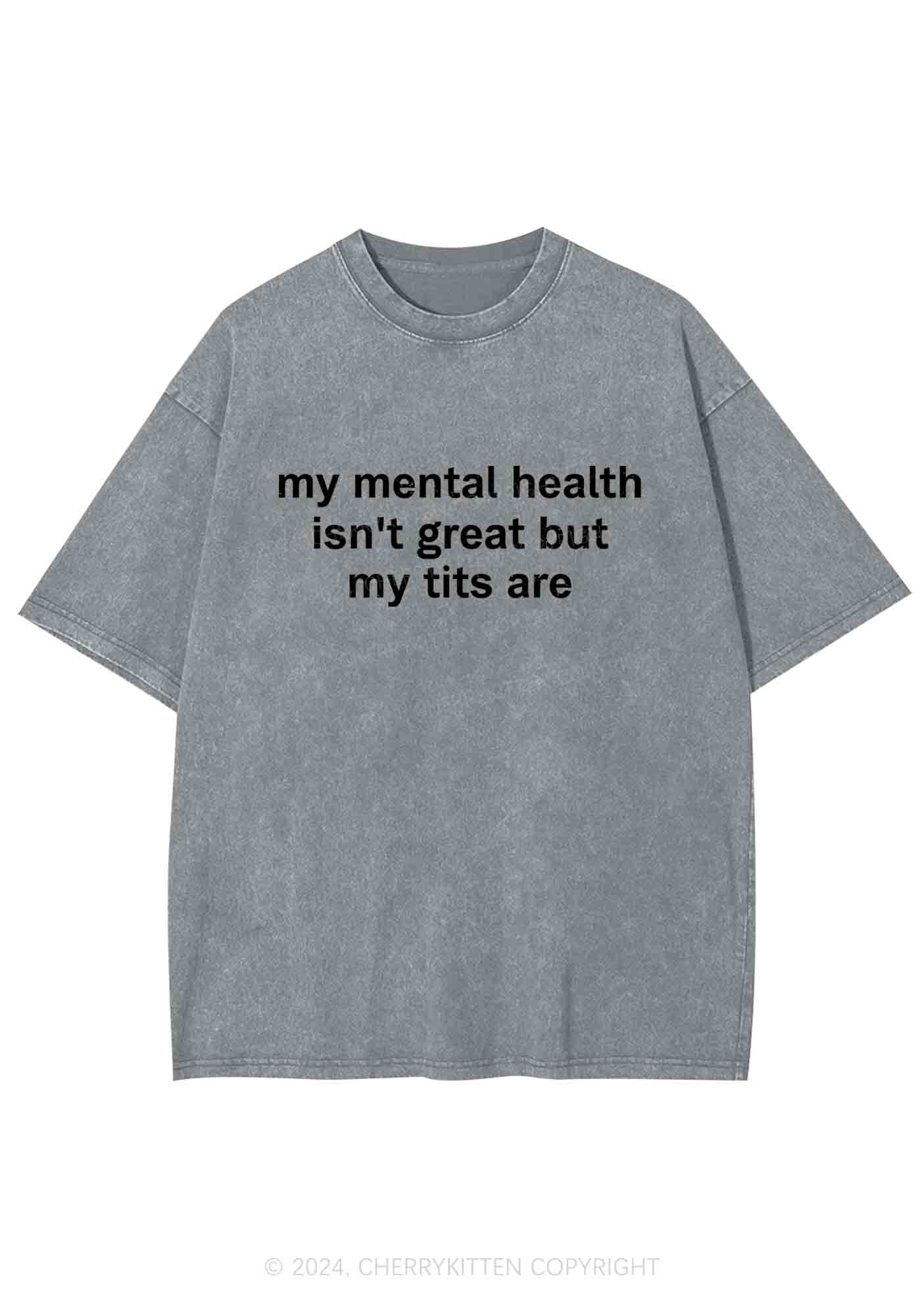 My Mental Health Isn't Great Y2K Washed Tee Cherrykitten - Image 6