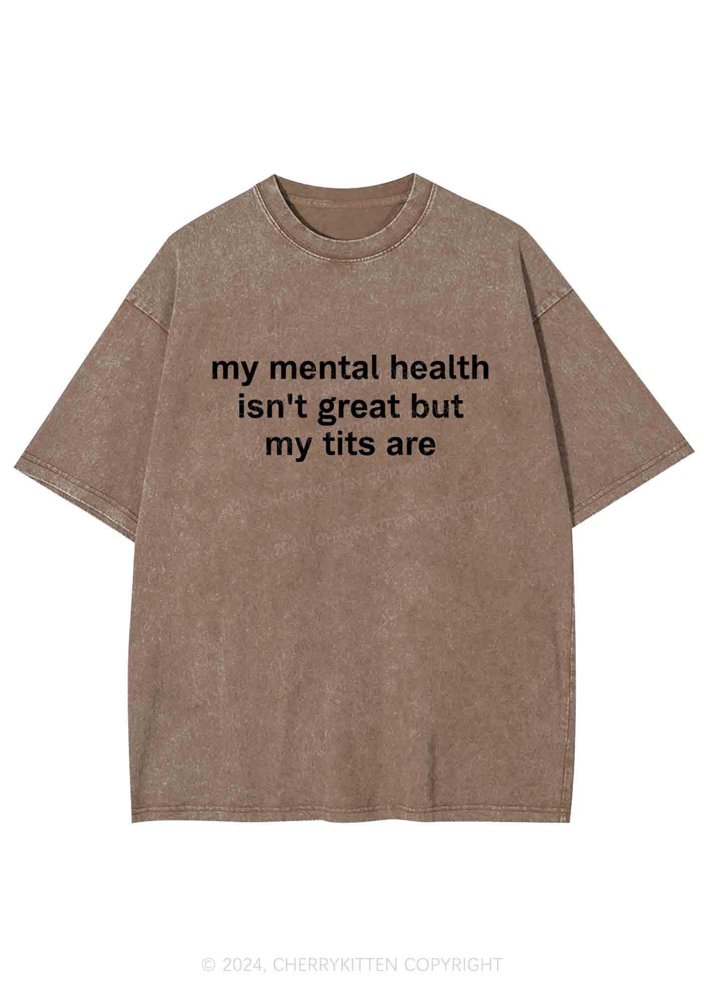 My Mental Health Isn't Great Y2K Washed Tee Cherrykitten - Image 7