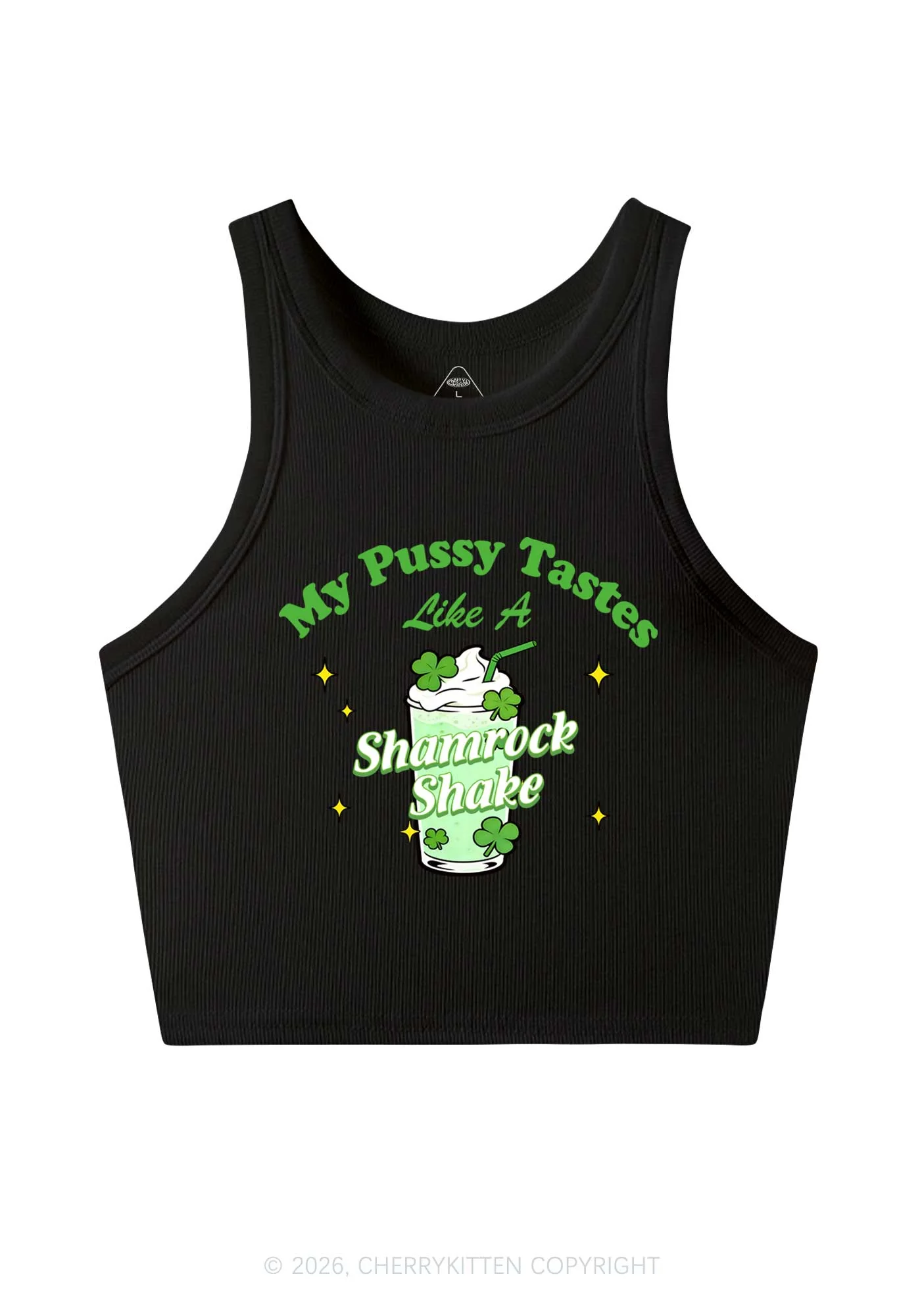 My Puxxy Tastes Like Shamrock Shake St Patricks Y2K Crop Tank Top Cherrykitten - Image 3