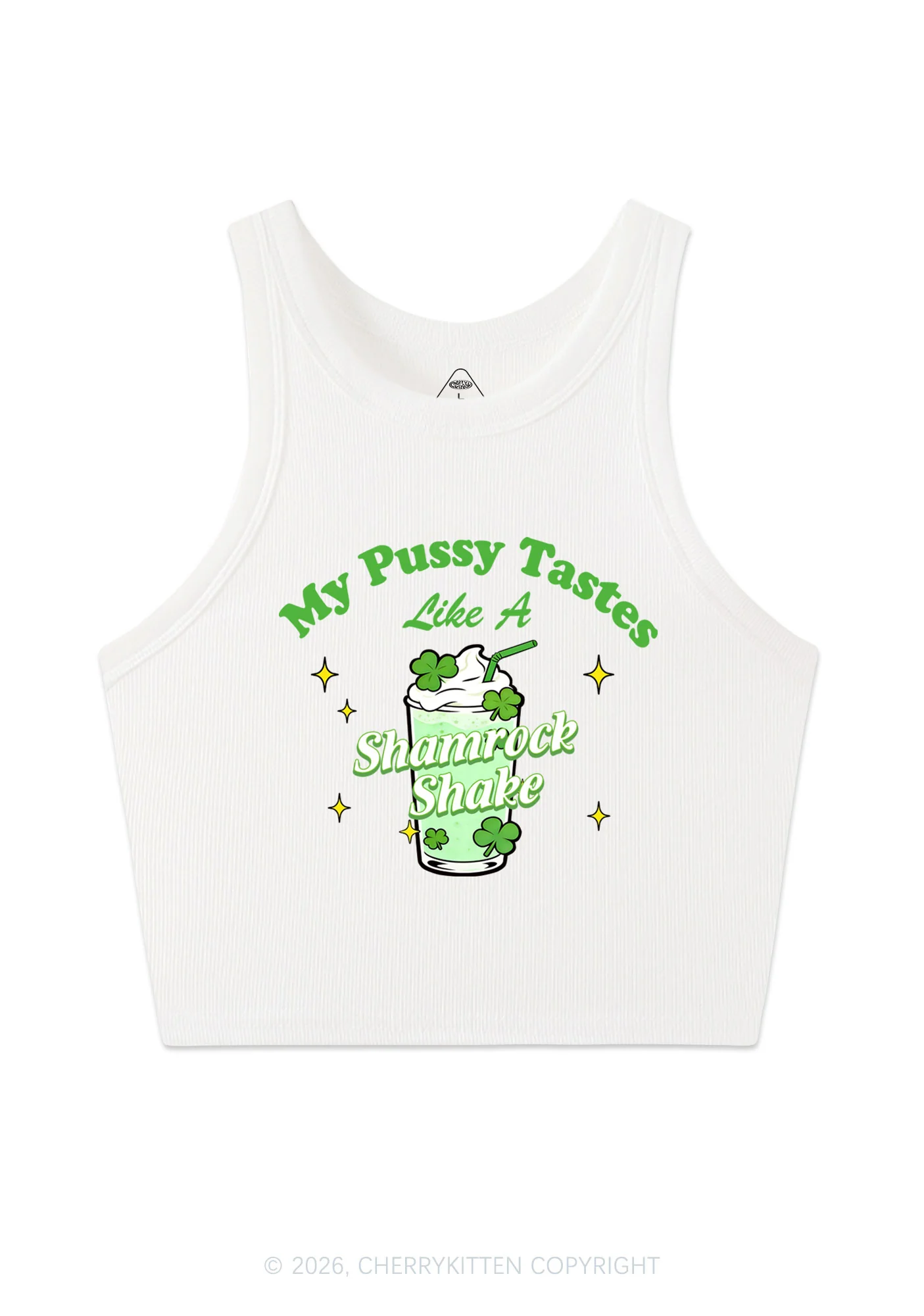 My Puxxy Tastes Like Shamrock Shake St Patricks Y2K Crop Tank Top Cherrykitten - Image 4