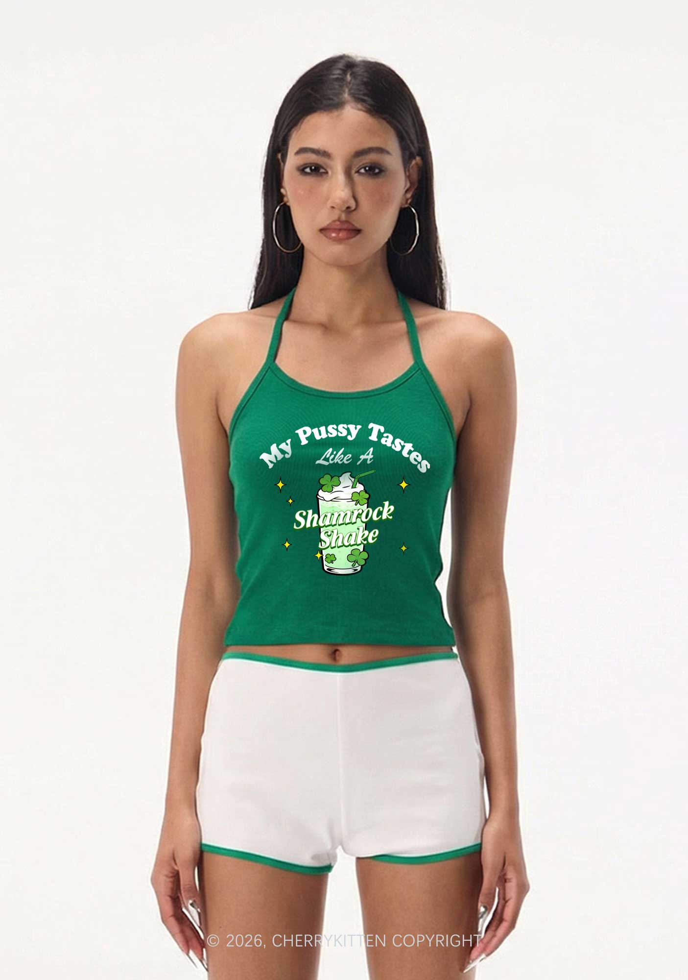 My Puxxy Tastes Like Shamrock Shake St Patricks Y2K Halter Neck Cami Cherrykitten - Image 2