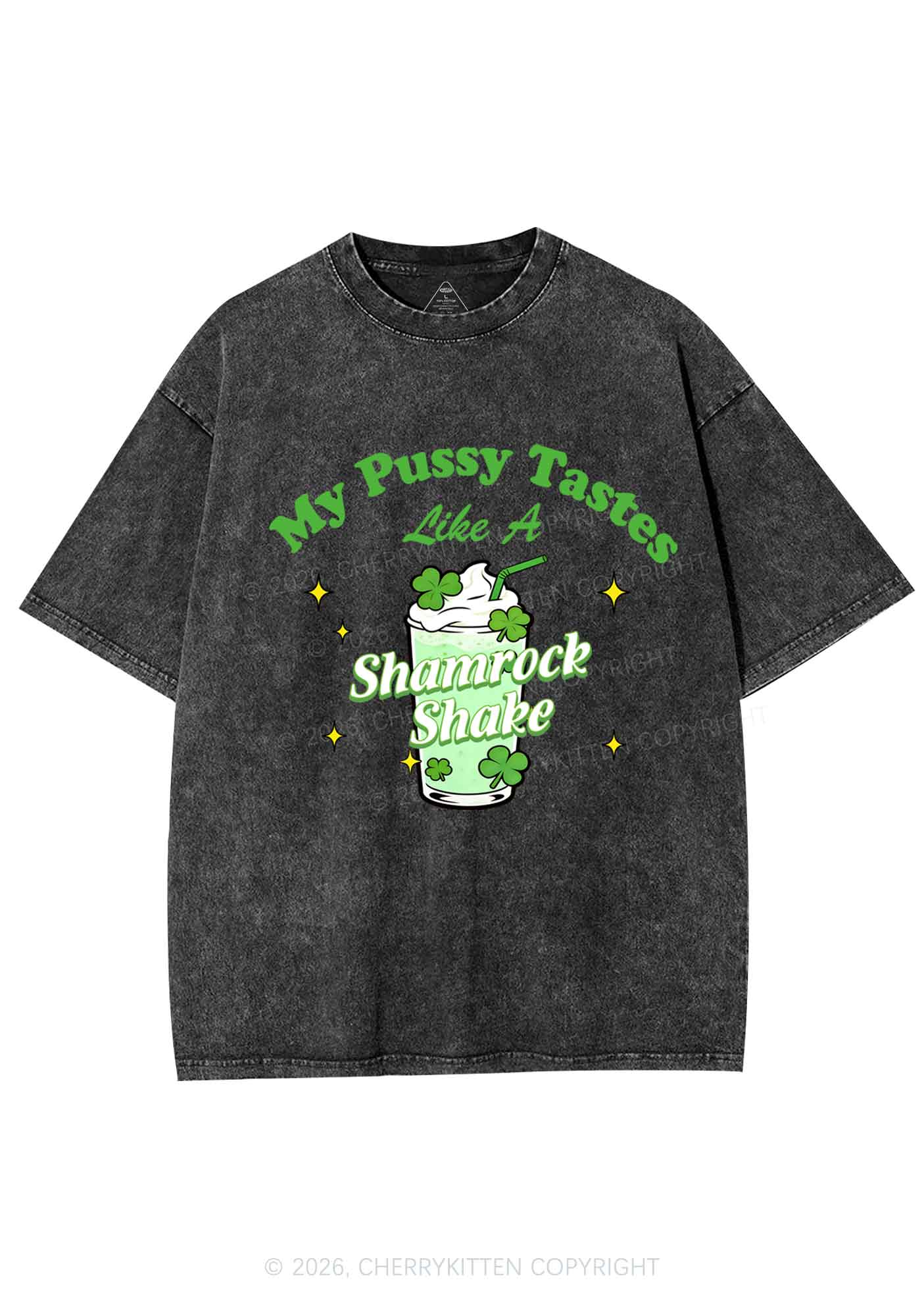 My Puxxy Tastes Like Shamrock Shake St Patricks Y2K Shirts Washed Tee Cherrykitten - Image 3