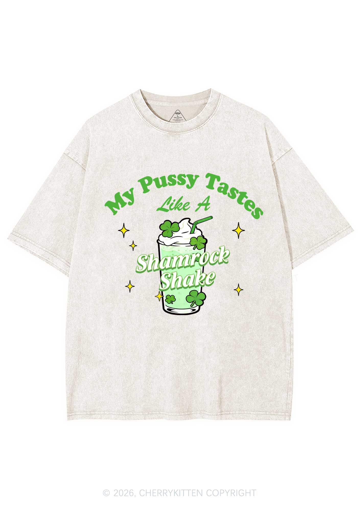 My Puxxy Tastes Like Shamrock Shake St Patricks Y2K Shirts Washed Tee Cherrykitten - Image 4