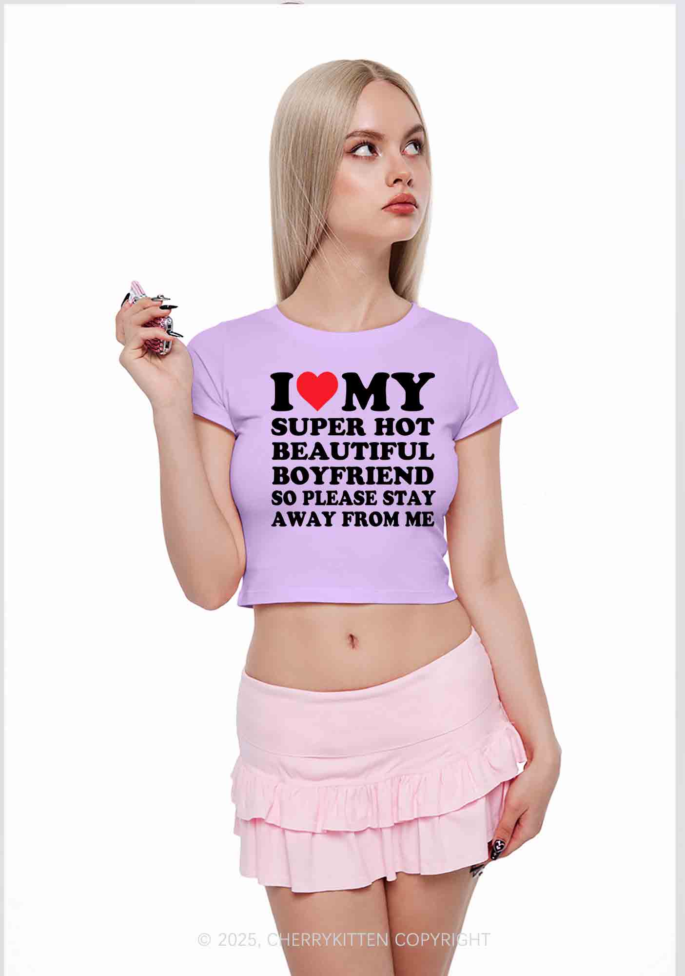 My Super Hot BF GF Y2K Valentine's Day Baby Tee Cherrykitten - Image 2