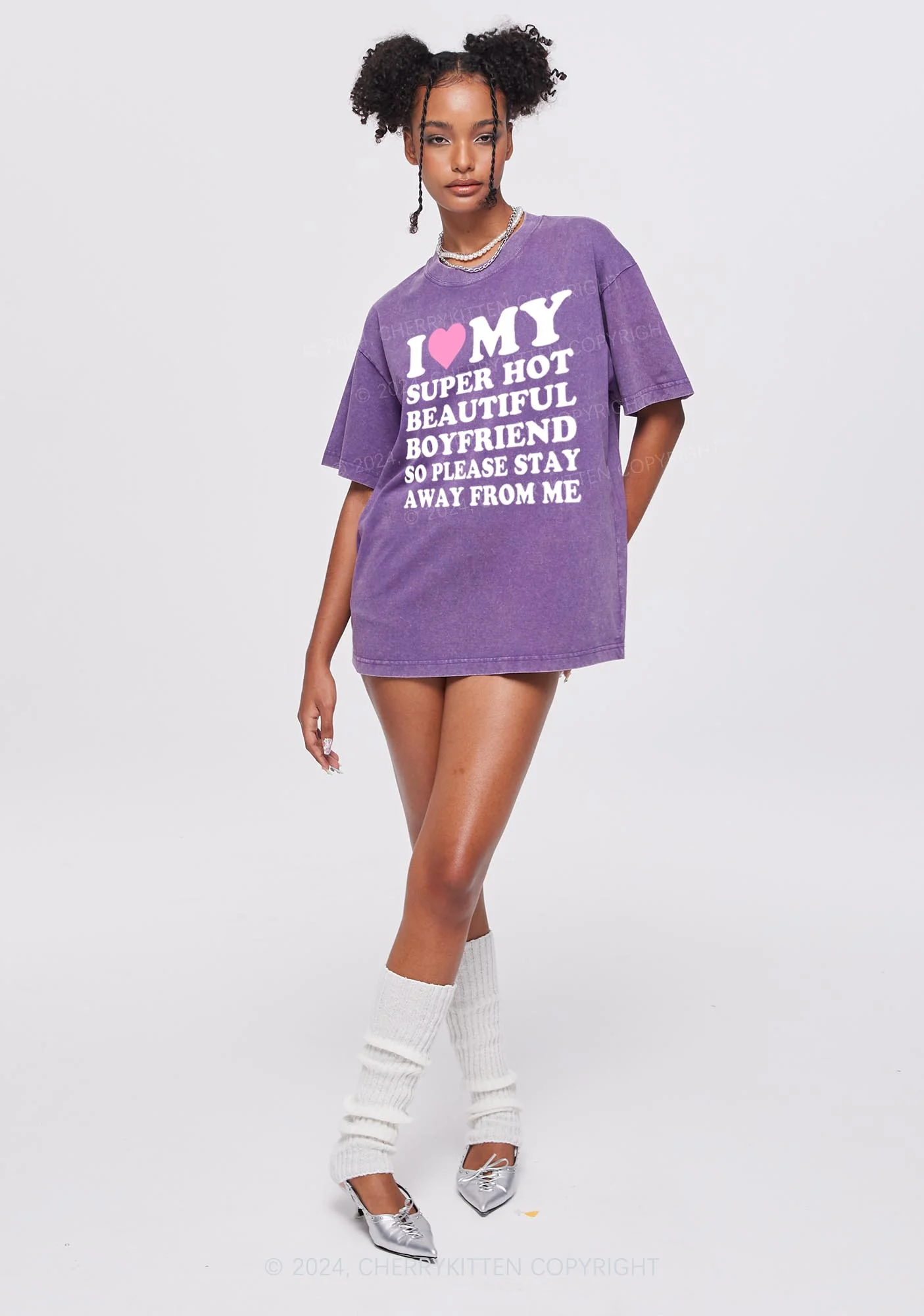 My Super Hot Boyfriend Y2K Valentine's Day Washed Tee Cherrykitten - Image 2