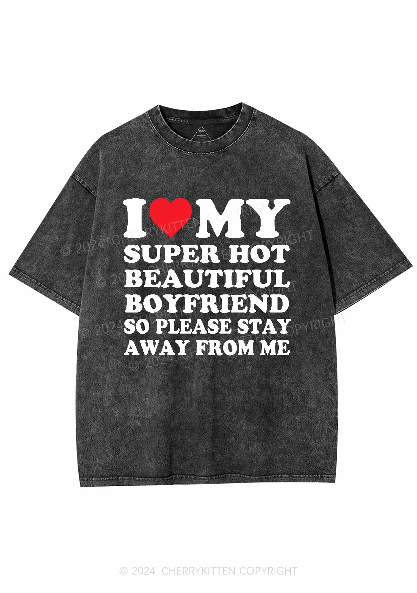 My Super Hot Boyfriend Y2K Valentine's Day Washed Tee Cherrykitten - Image 3