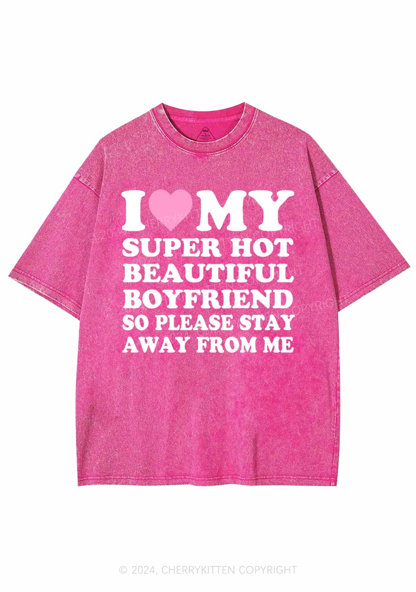 My Super Hot Boyfriend Y2K Valentine's Day Washed Tee Cherrykitten - Image 4