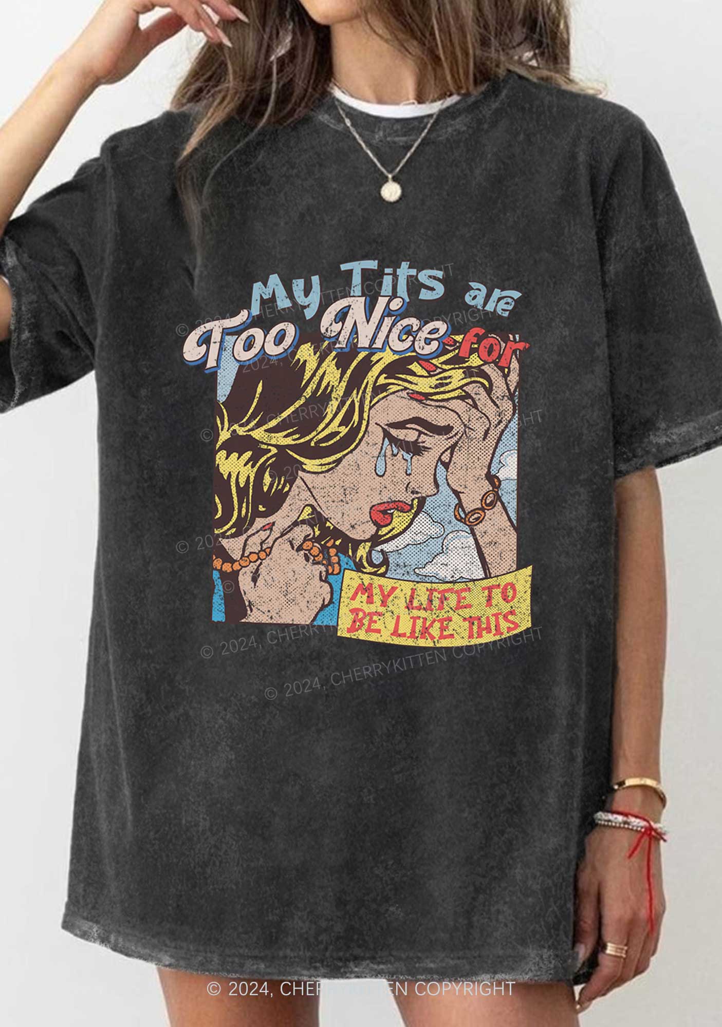 My Txts Too Nice Y2K Washed Tee Cherrykitten - Image 2