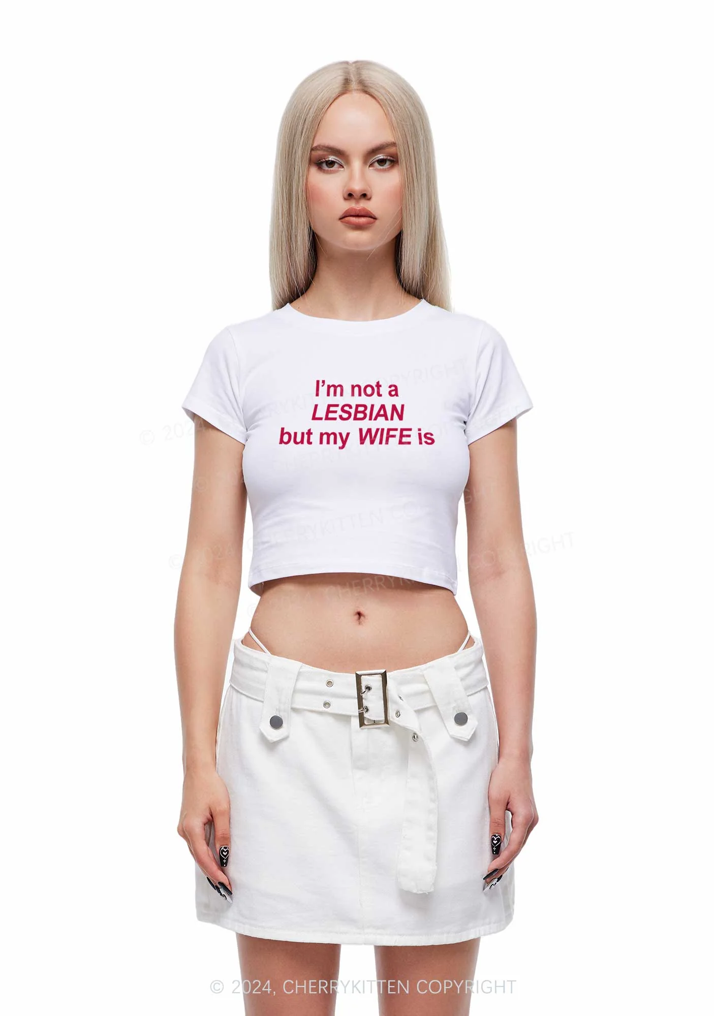 My Wife Is Lesbian Y2K Baby Tee Cherrykitten - Image 3