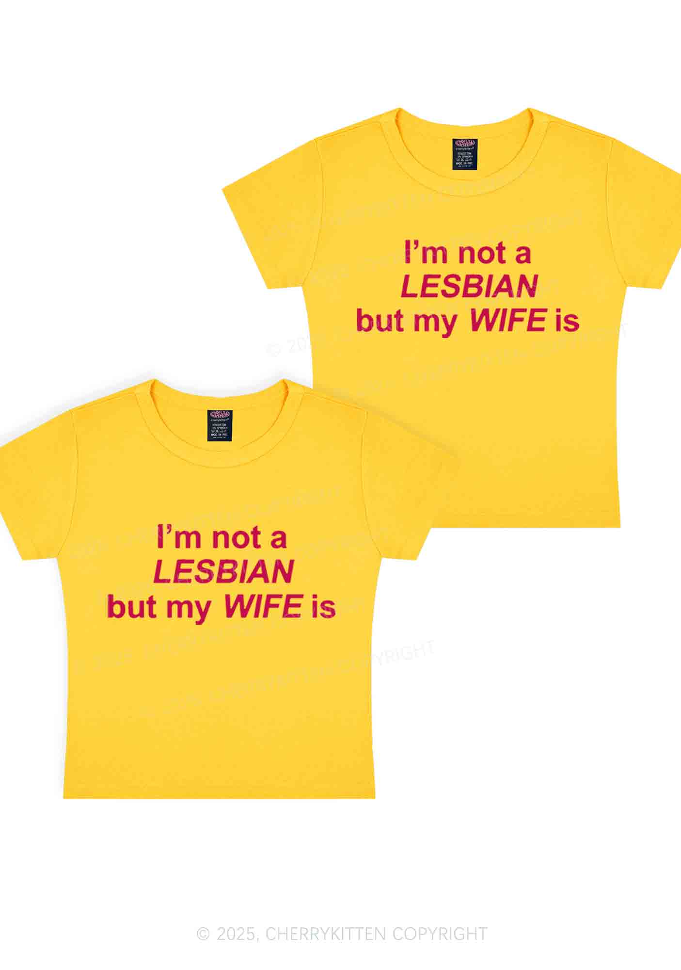 My Wife Is Lesbian Y2K Valentine's Day Baby Tee Cherrykitten - Image 4