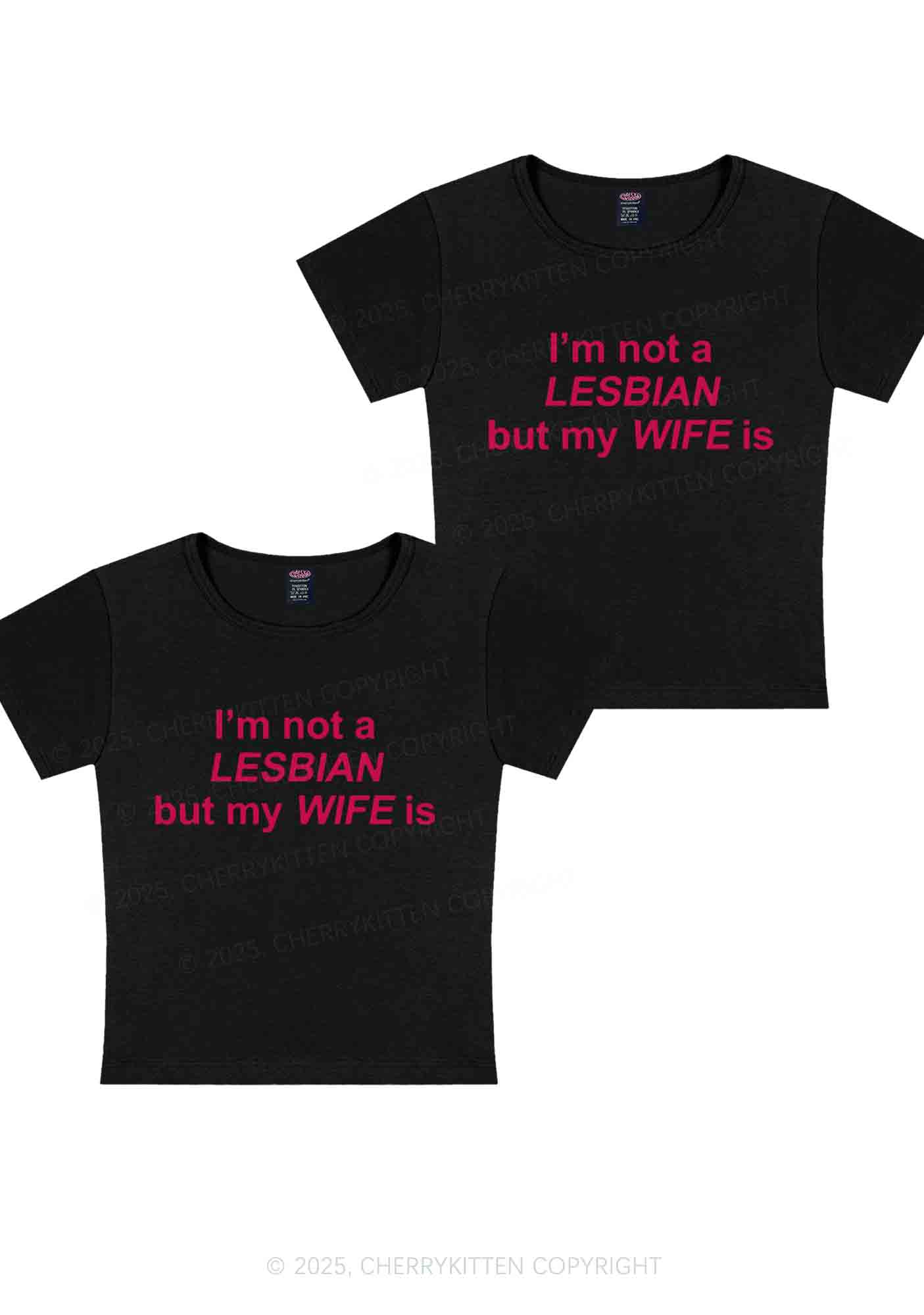 My Wife Is Lesbian Y2K Valentine's Day Baby Tee Cherrykitten - Image 5
