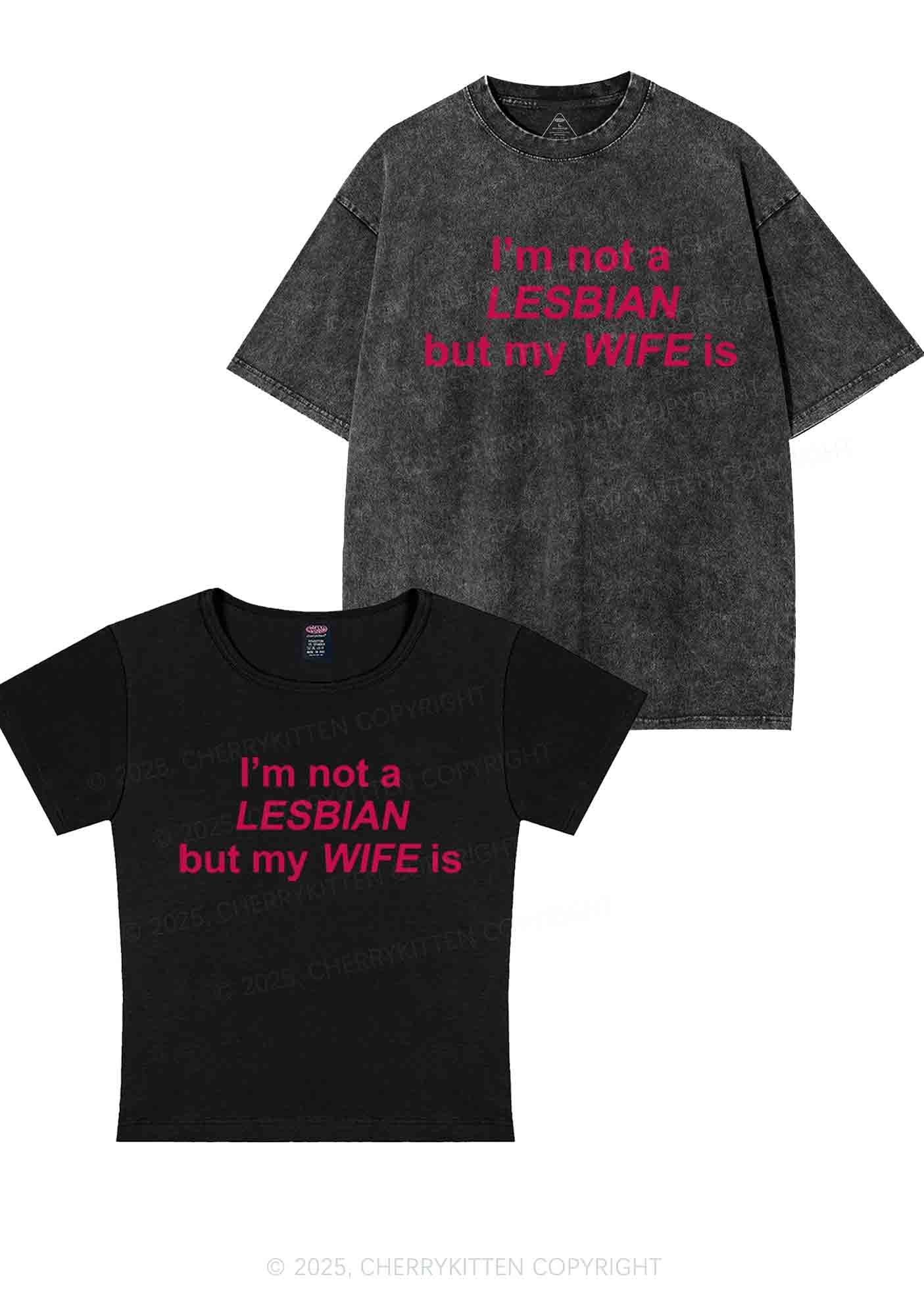 My Wife Is Lesbian Y2K Valentine's Day Couple Shirt Cherrykitten - Image 4