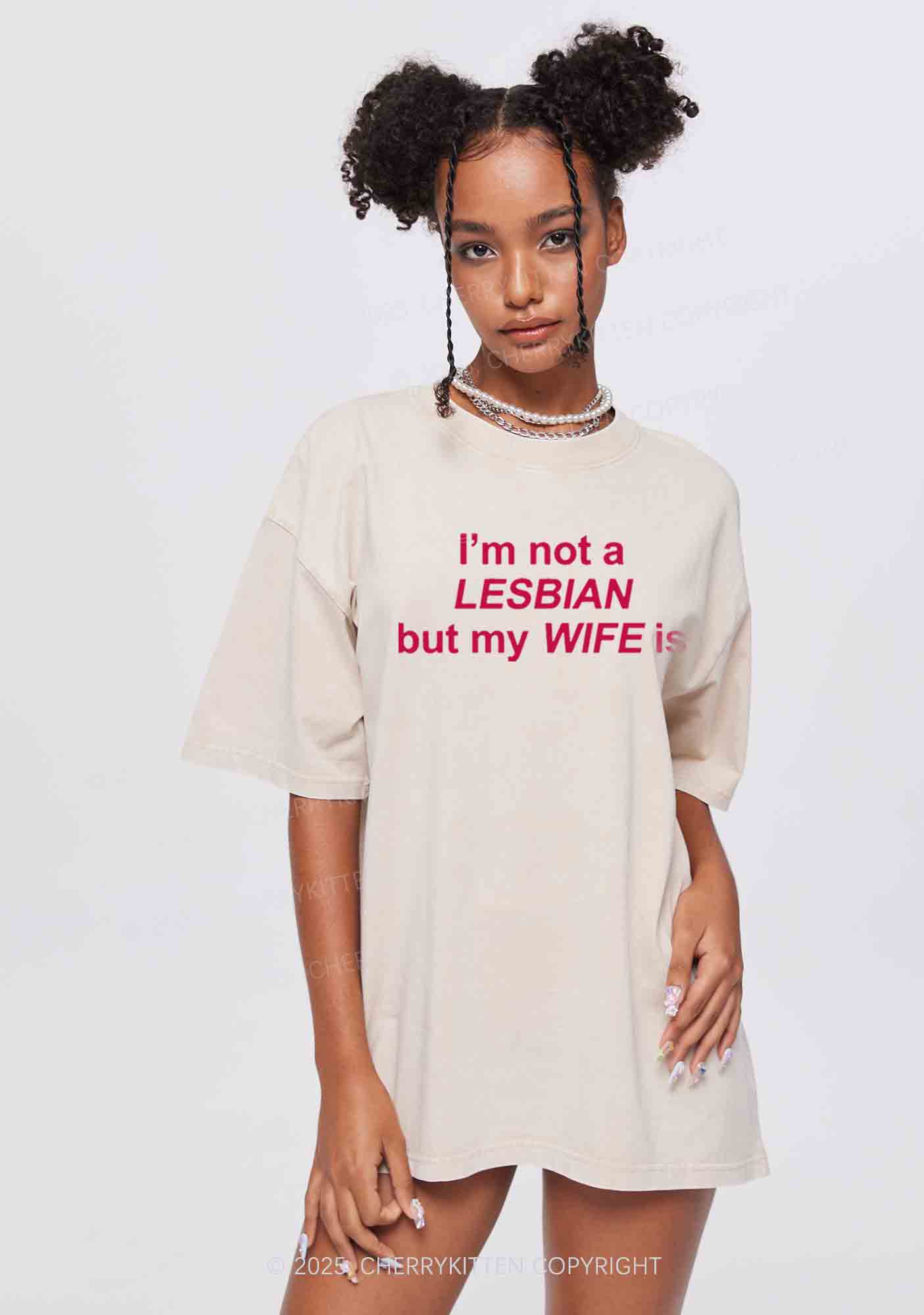 My Wife Is Lesbian Y2K Valentine's Day Washed Tee Cherrykitten - Image 2