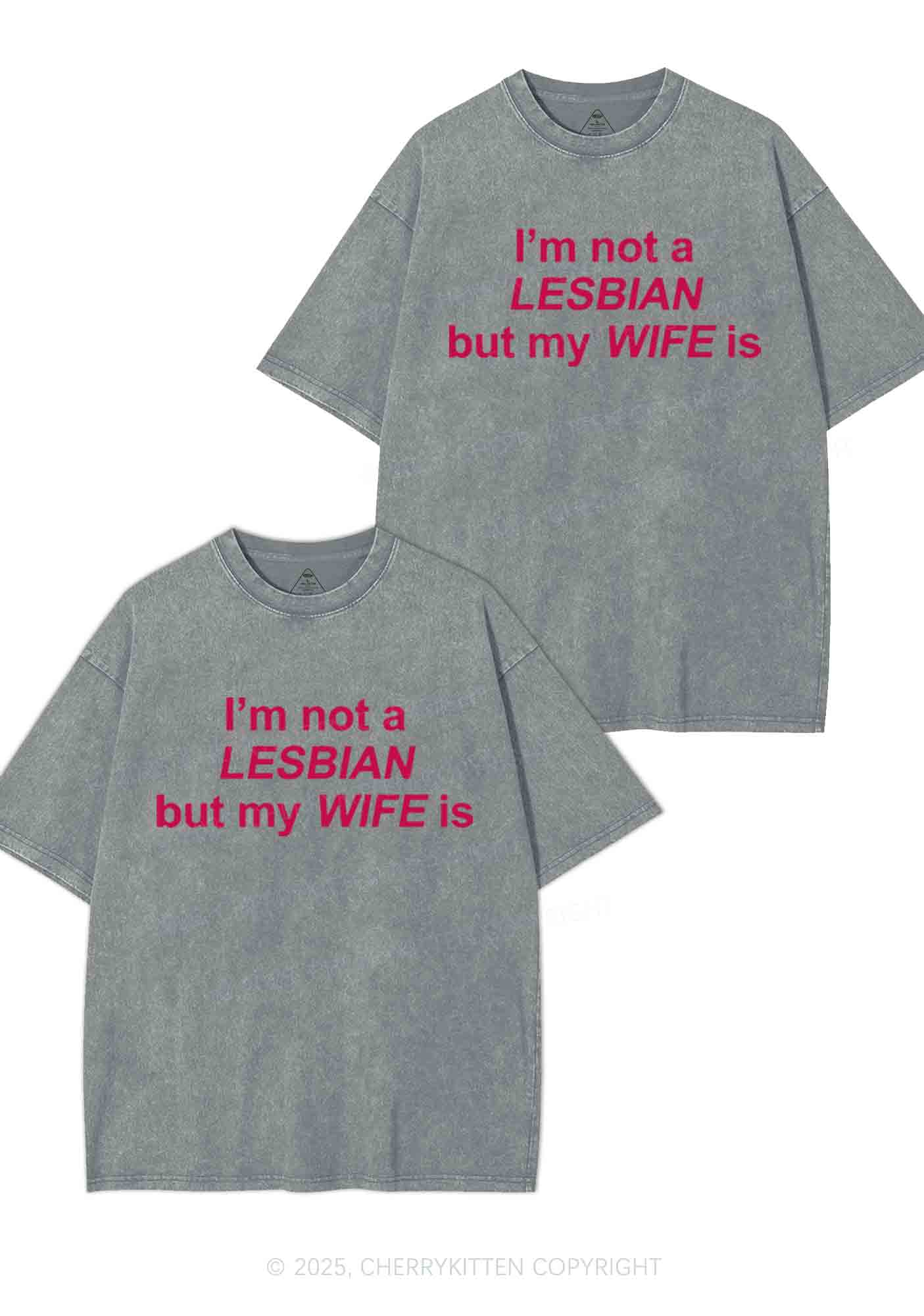 My Wife Is Lesbian Y2K Valentine's Day Washed Tee Cherrykitten - Image 8