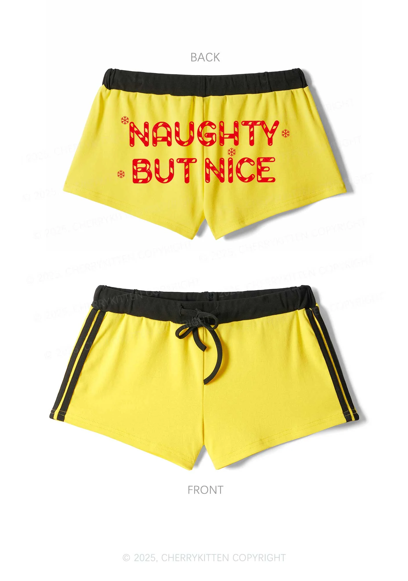 Naughty But Nice Christmas Y2K Drawstring Mini Shorts Cherrykitten - Image 3