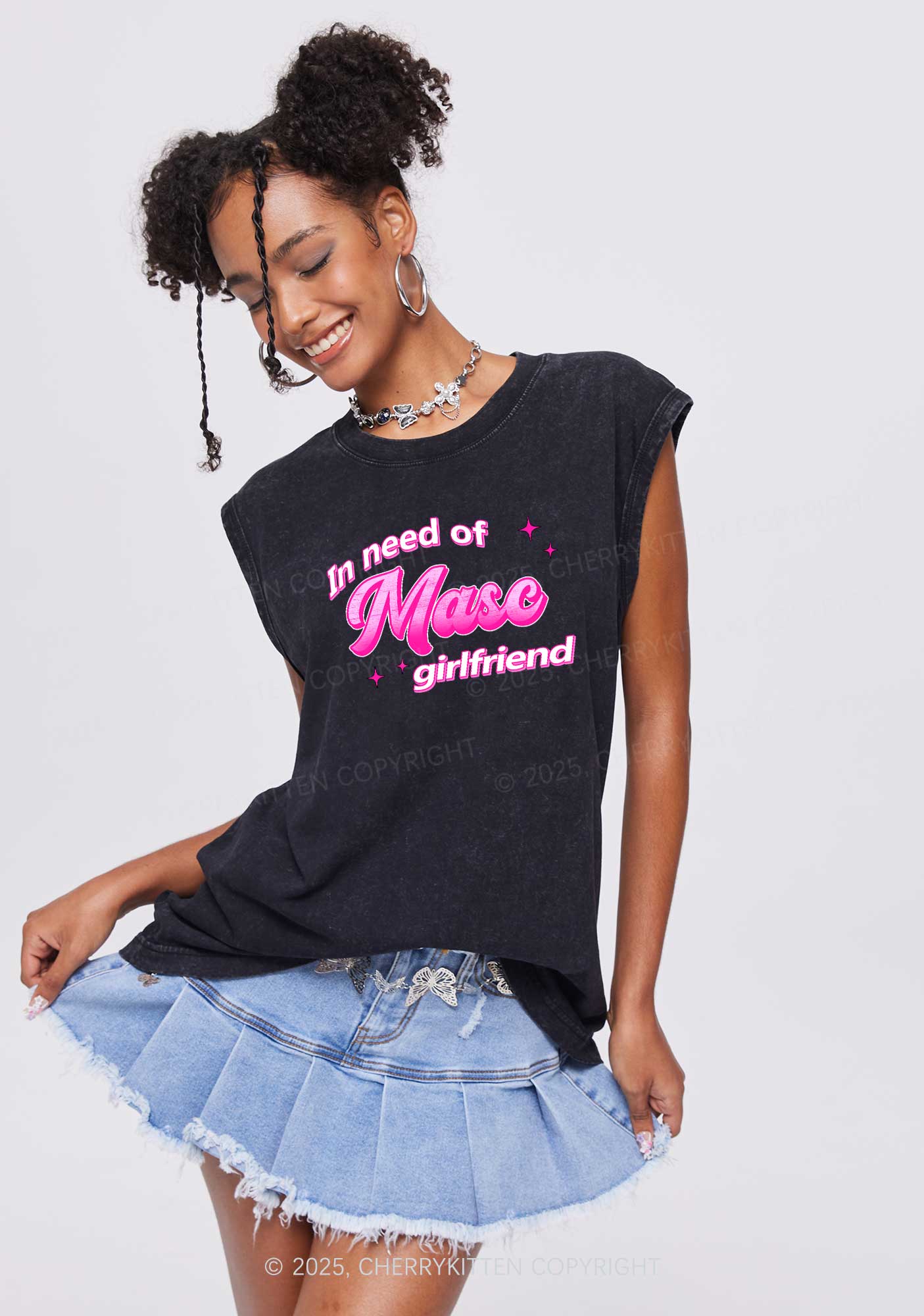 Need Masc Girlfriend Pride Y2K Washed Muscle Tank Cherrykitten - Image 2