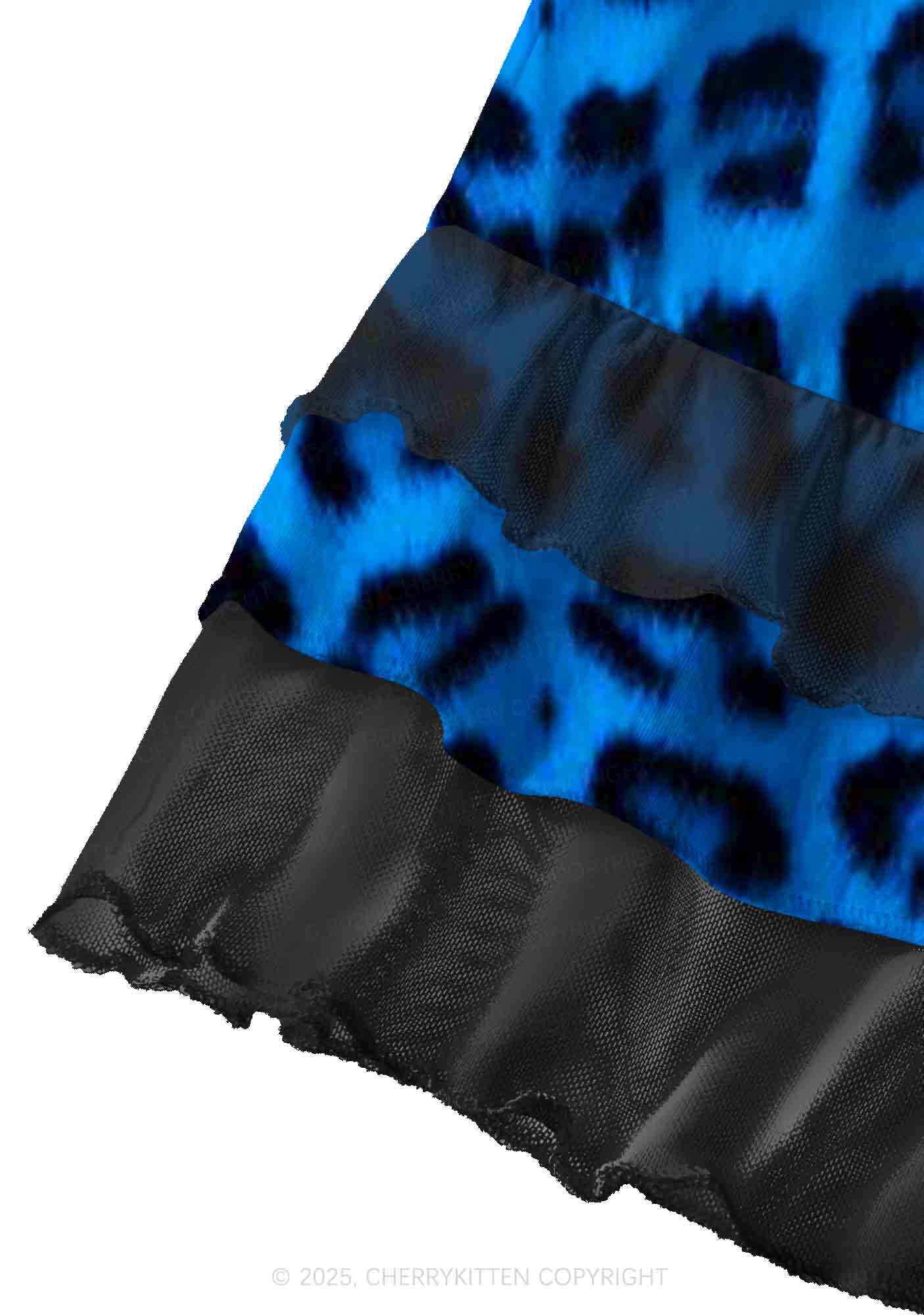 Neon Blue Leopard Y2K Print Mini Layered Skirt Cherrykitten - Image 3