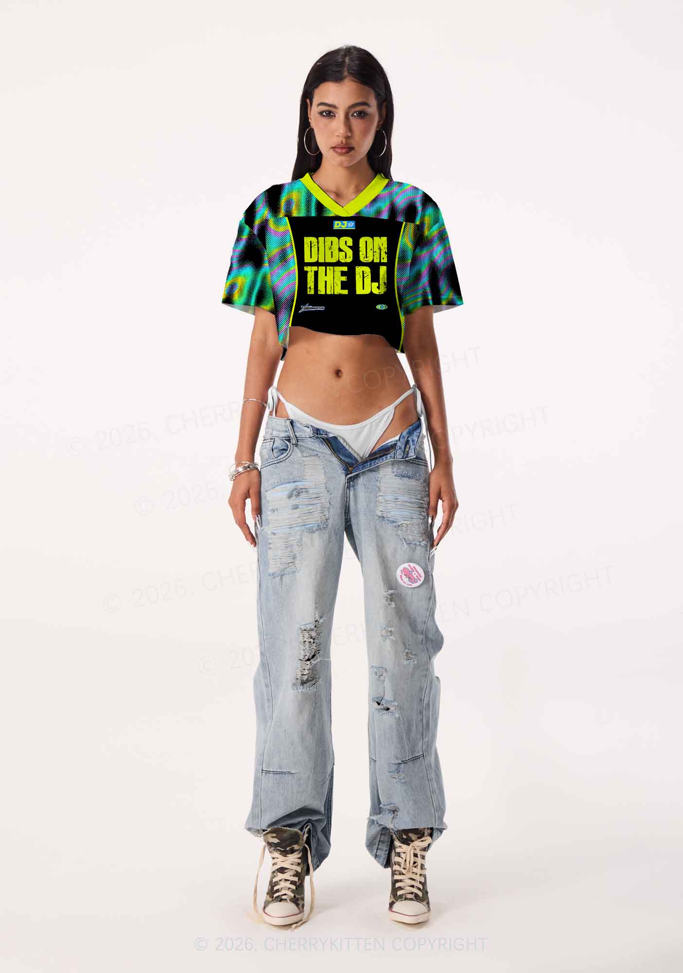 Neon Dibs On The DJ Y2K Crop Sport Jersey Shirts Cherrykitten - Image 2