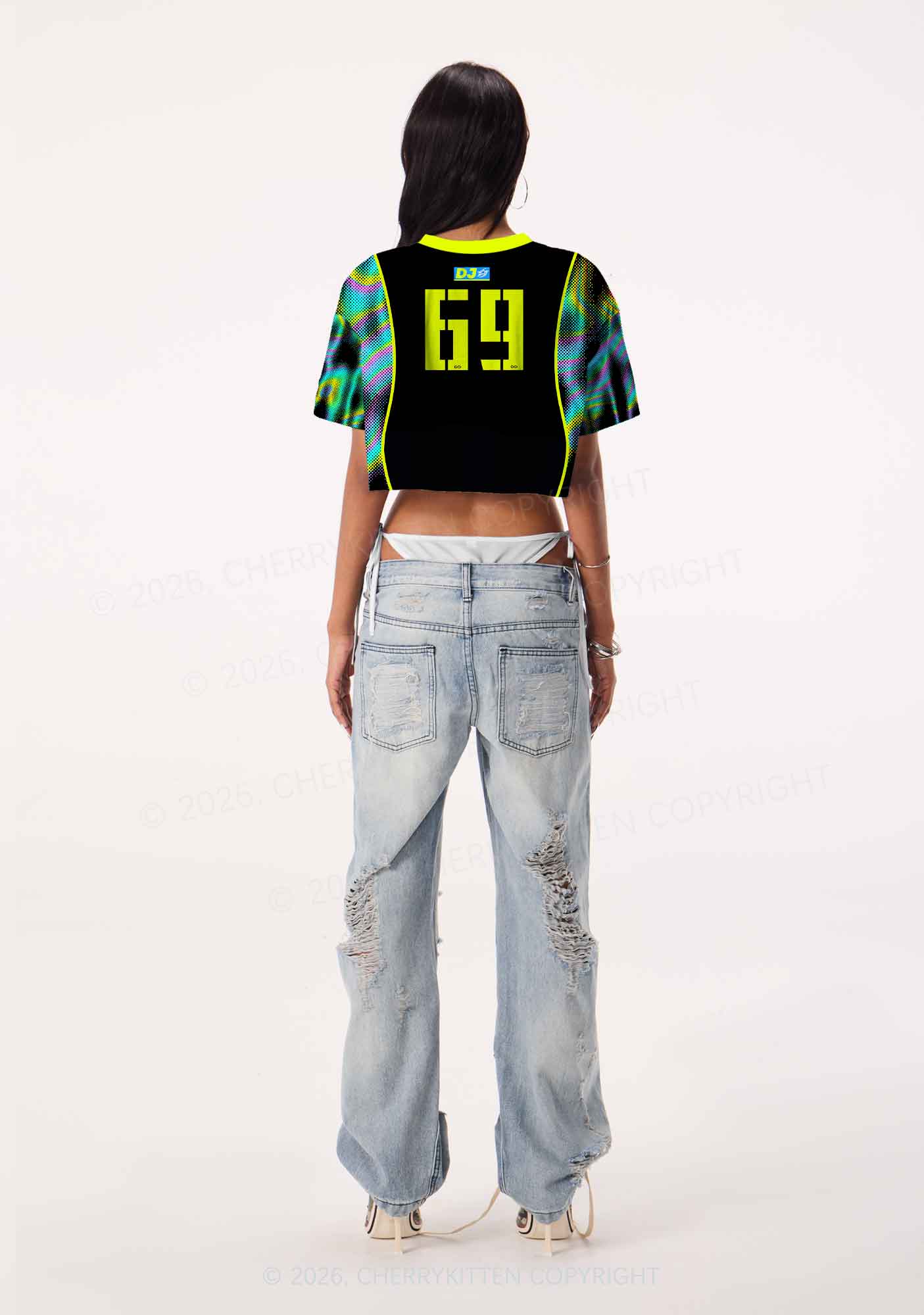 Neon Dibs On The DJ Y2K Crop Sport Jersey Shirts Cherrykitten - Image 3