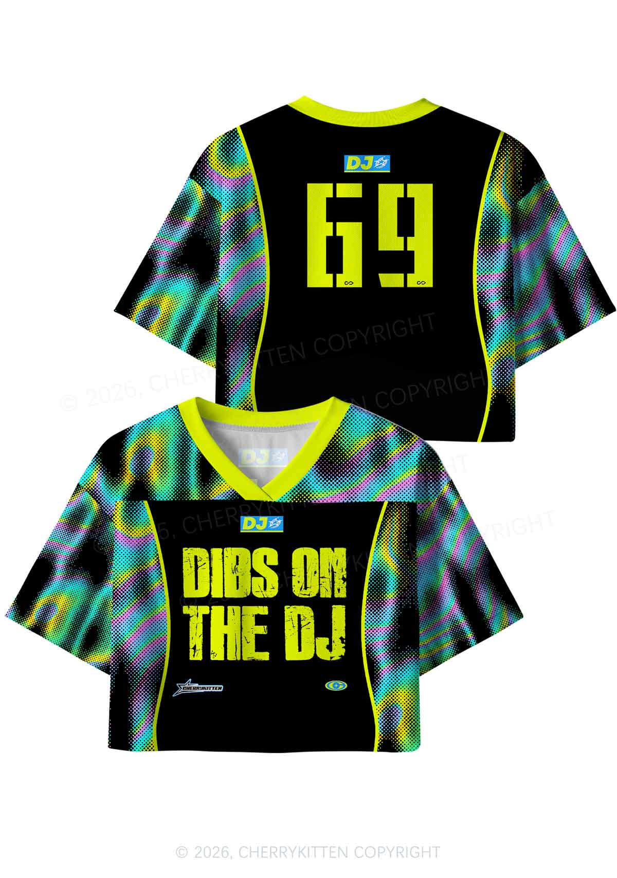 Neon Dibs On The DJ Y2K Crop Sport Jersey Shirts Cherrykitten - Image 5