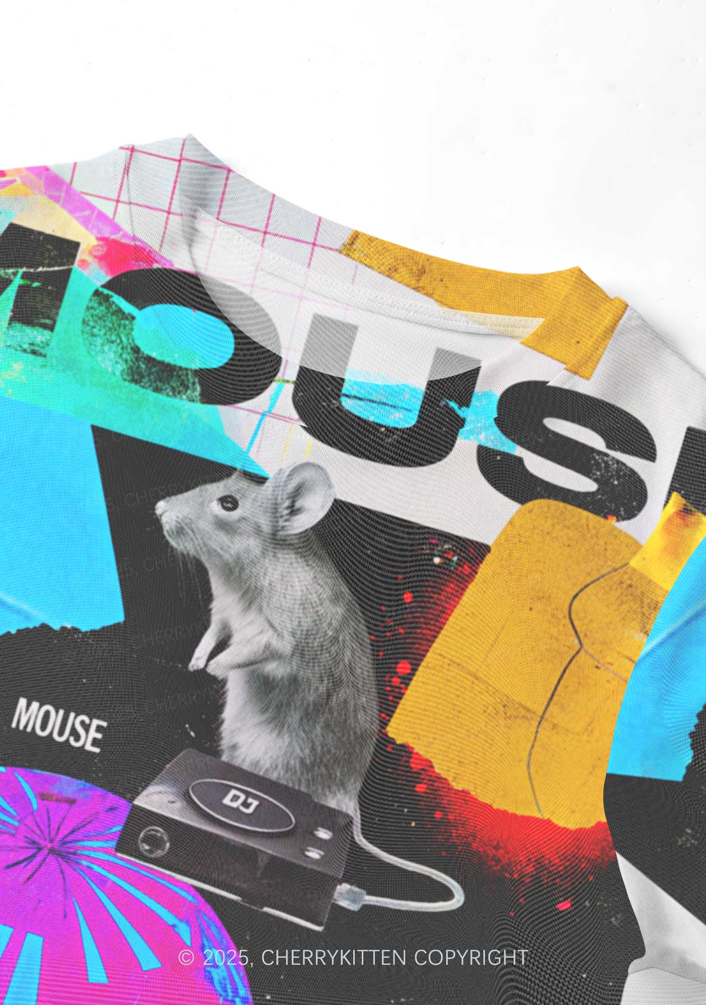 Neon DJ Mouse Y2K Mesh Crop Top Cherrykitten - Image 4