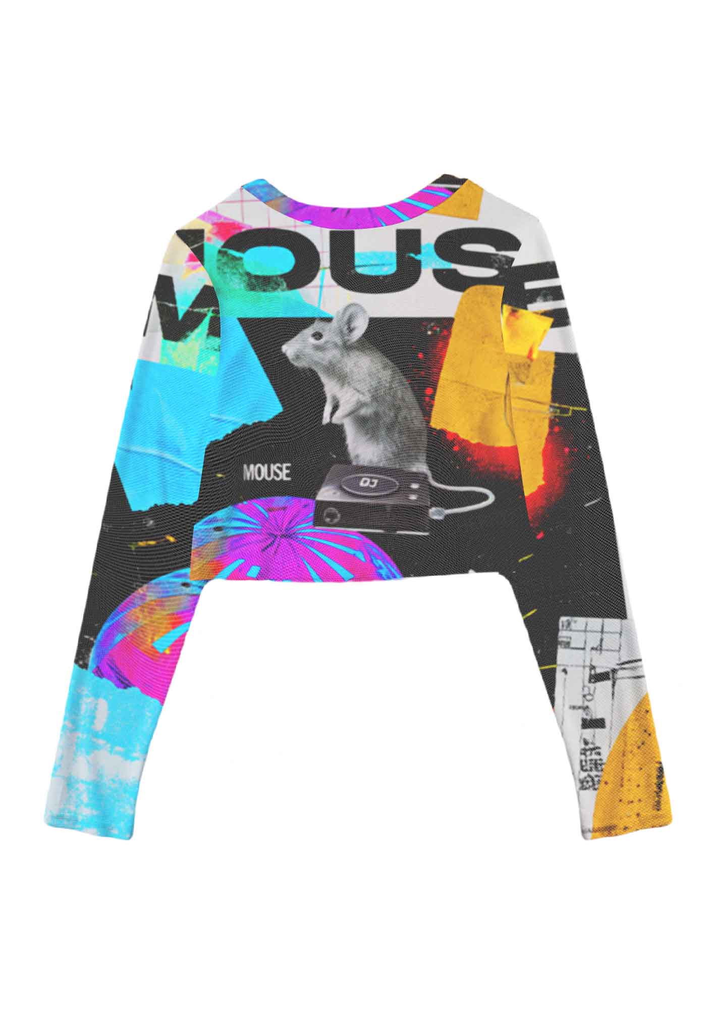 Neon DJ Mouse Y2K Mesh Long Sleeve Crop Top Cherrykitten - Image 3