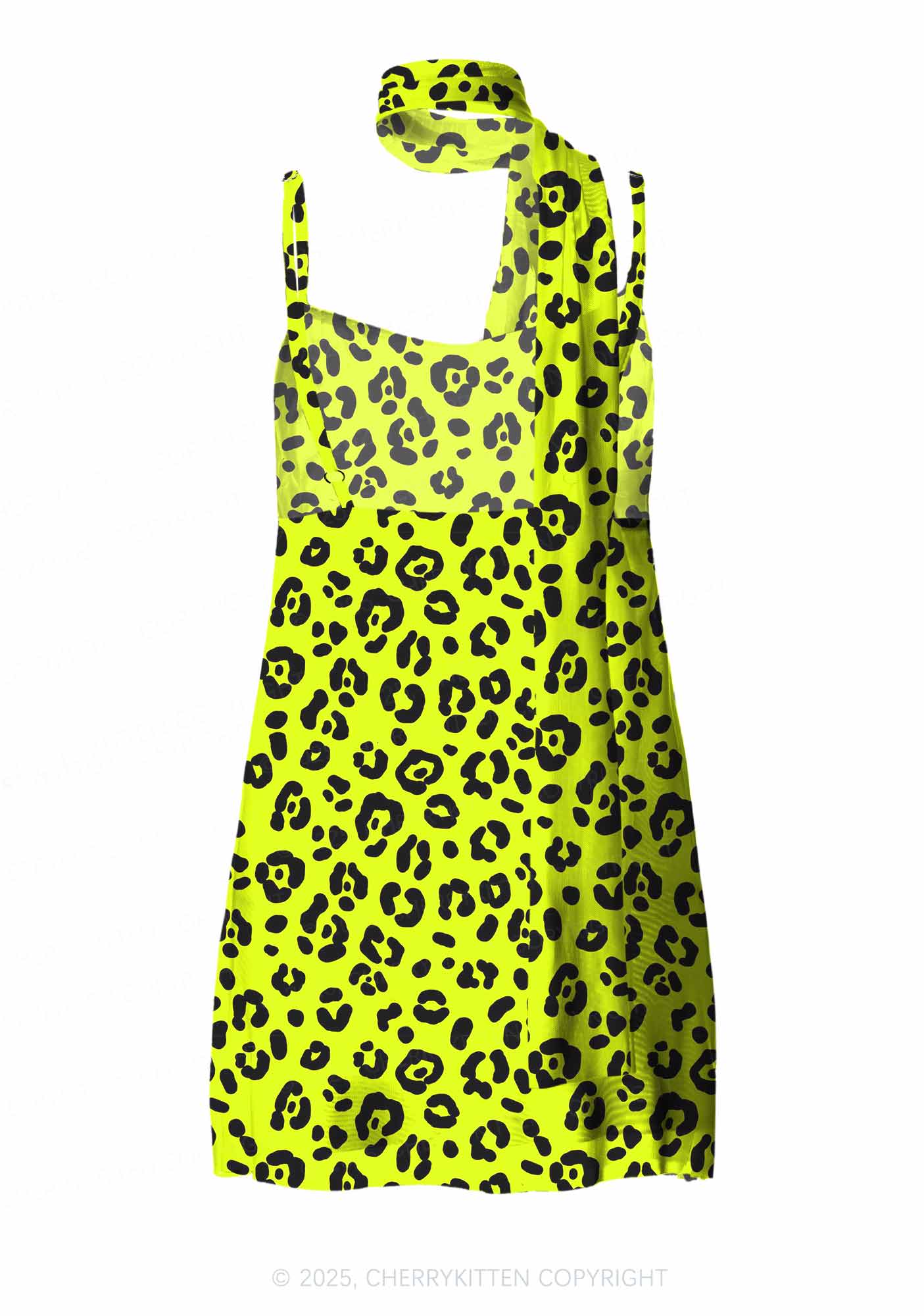 Neon Leopard Y2K Mesh Slip Dress With Scarf Set Cherrykitten - Image 3