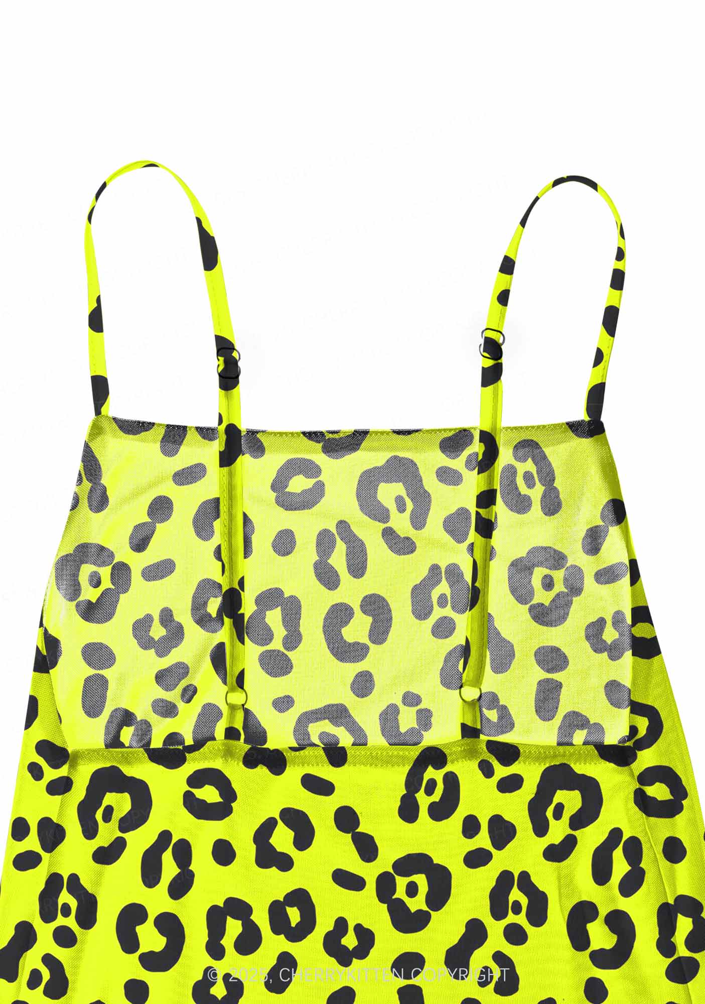 Neon Leopard Y2K Mesh Slip Dress With Scarf Set Cherrykitten - Image 5