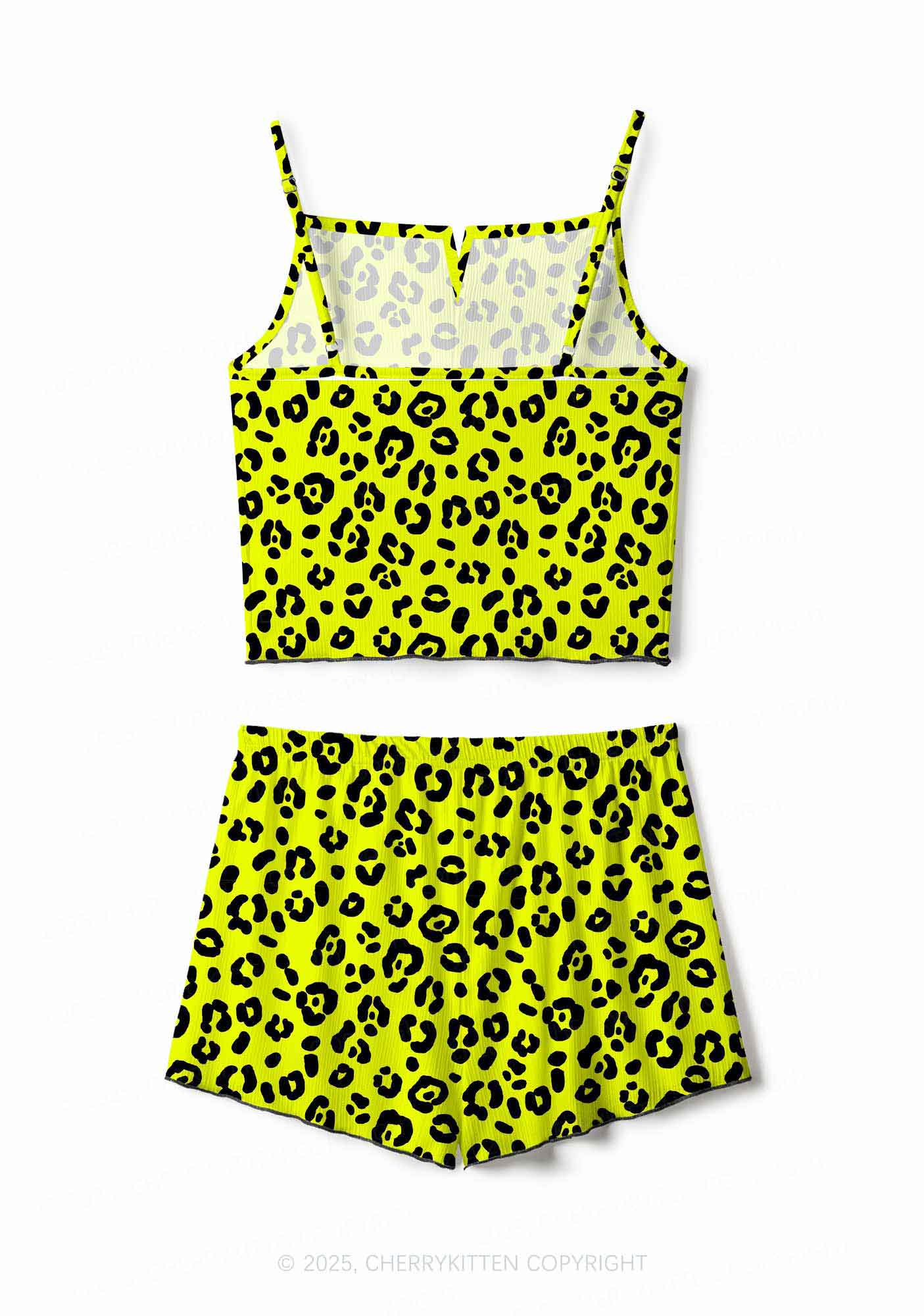 Neon Leopard Y2K Print Cami Shorts Pajama Set Cherrykitten - Image 3