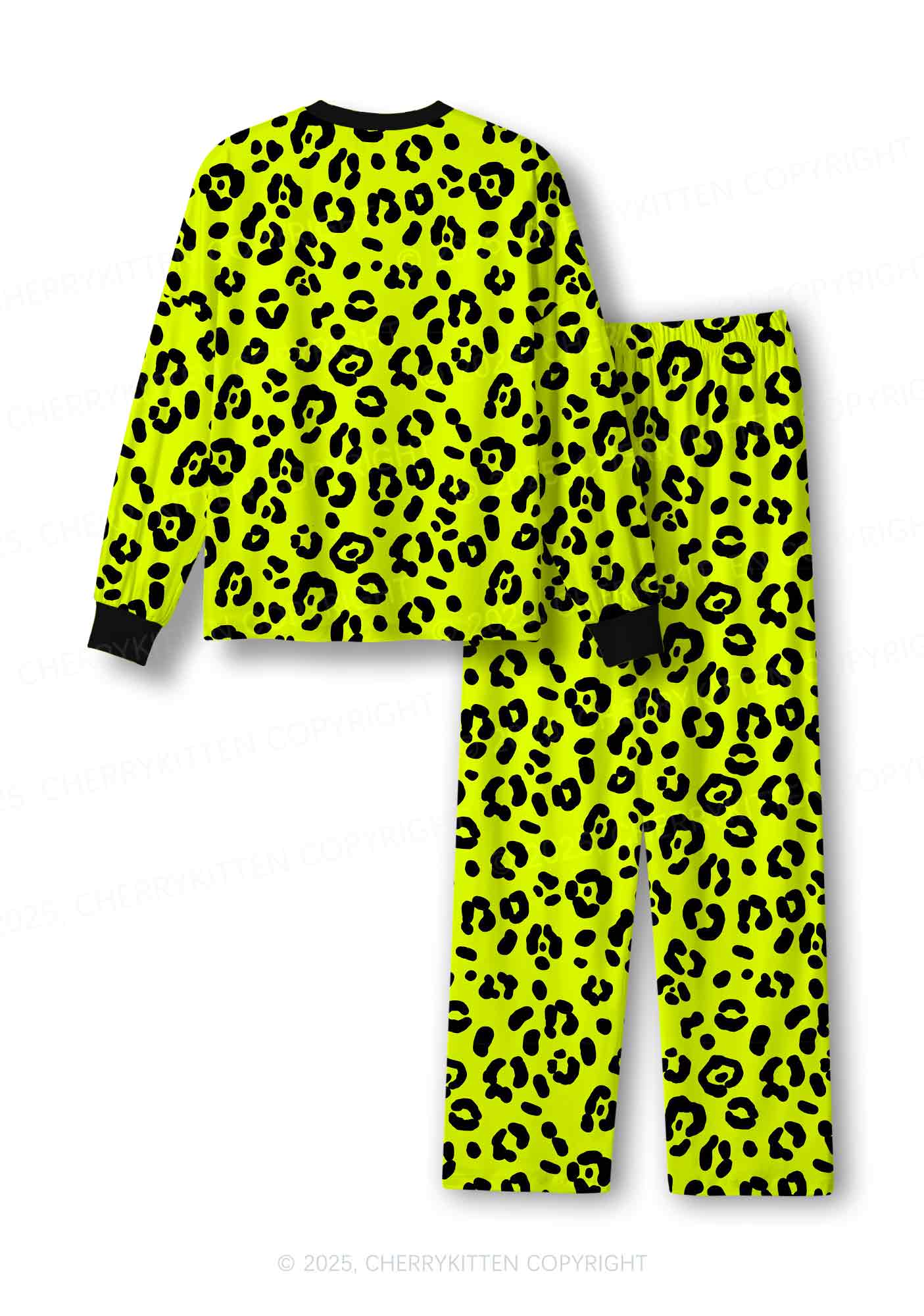 Neon Leopard Y2K Print Long Sleeve Pajama Set Cherrykitten - Image 3