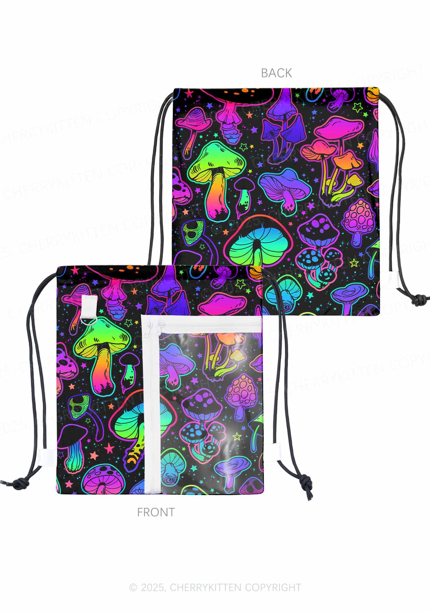 Neon Mushrooms Y2K Drawstring Itabag Backpack Cherrykitten - Image 2