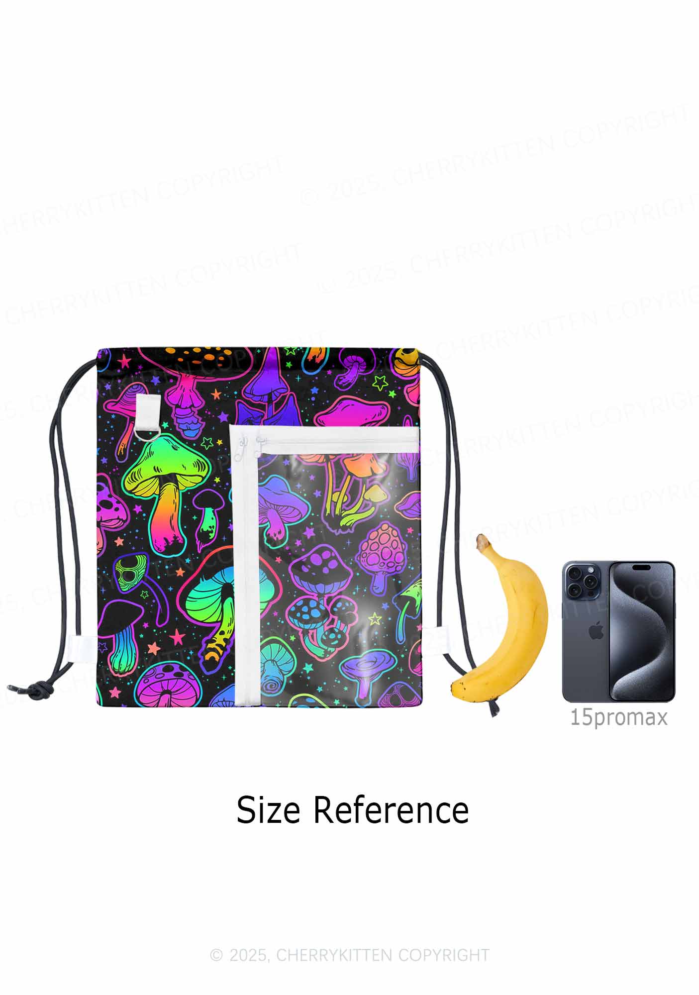 Neon Mushrooms Y2K Drawstring Itabag Backpack Cherrykitten - Image 4