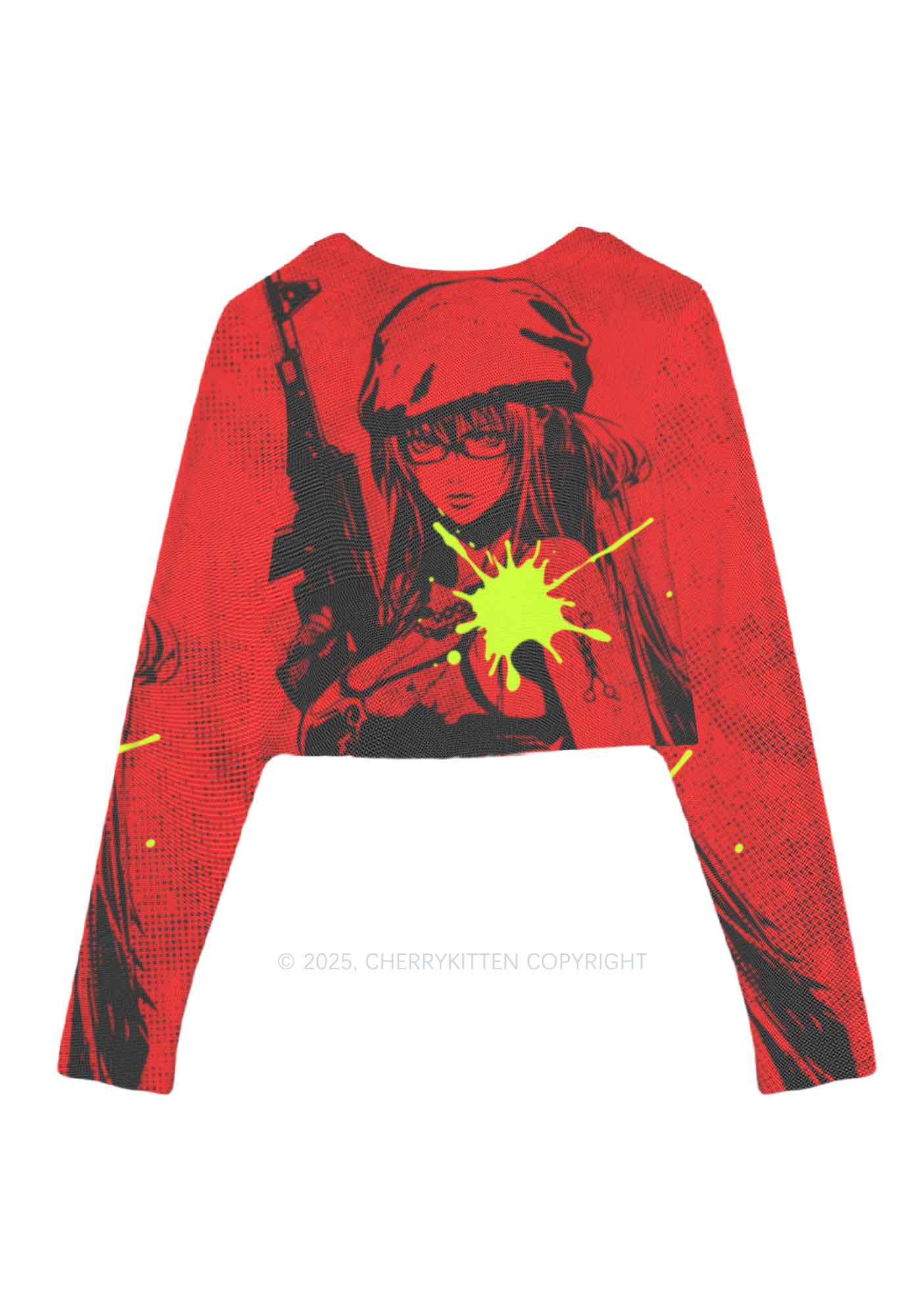 Neon Shot Y2K Mesh Long Sleeve Crop Top Cherrykitten - Image 3