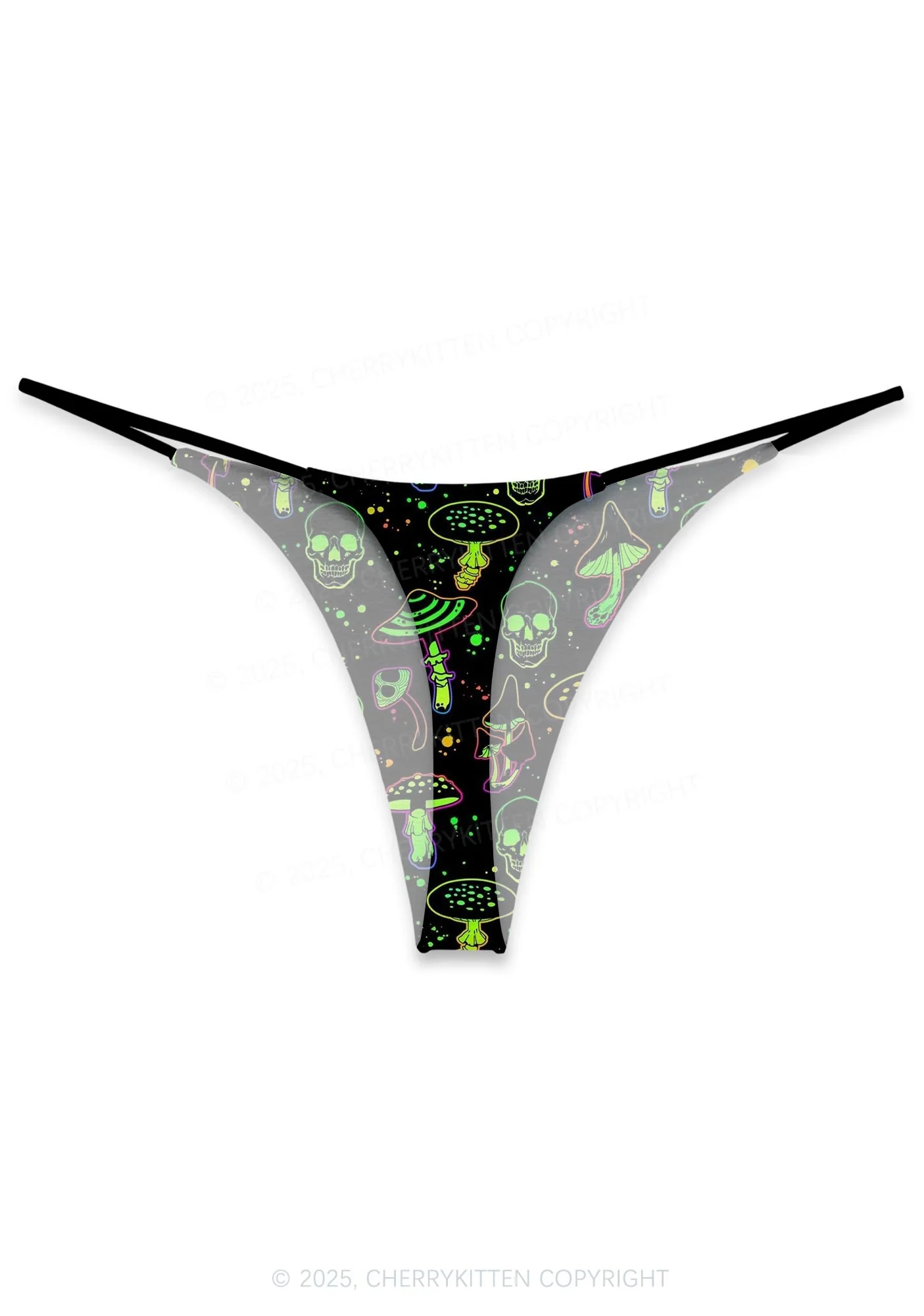 Neon Skull Mushroom Y2K Print Bikini String Thong Cherrykitten - Image 2