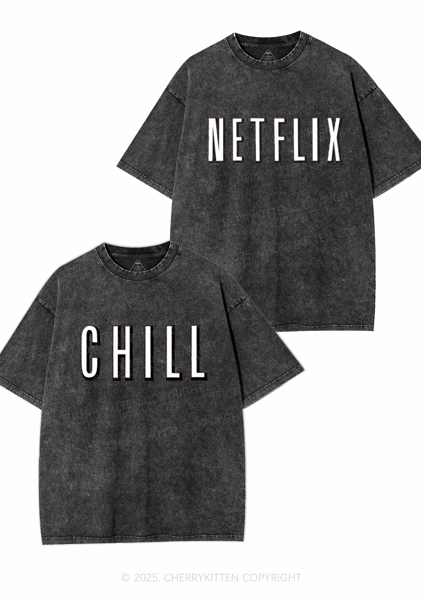 Netflix Chill Y2K Valentine's Day Washed Tee Cherrykitten - Image 2