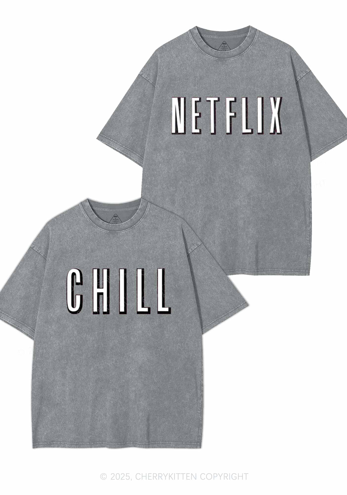 Netflix Chill Y2K Valentine's Day Washed Tee Cherrykitten - Image 5