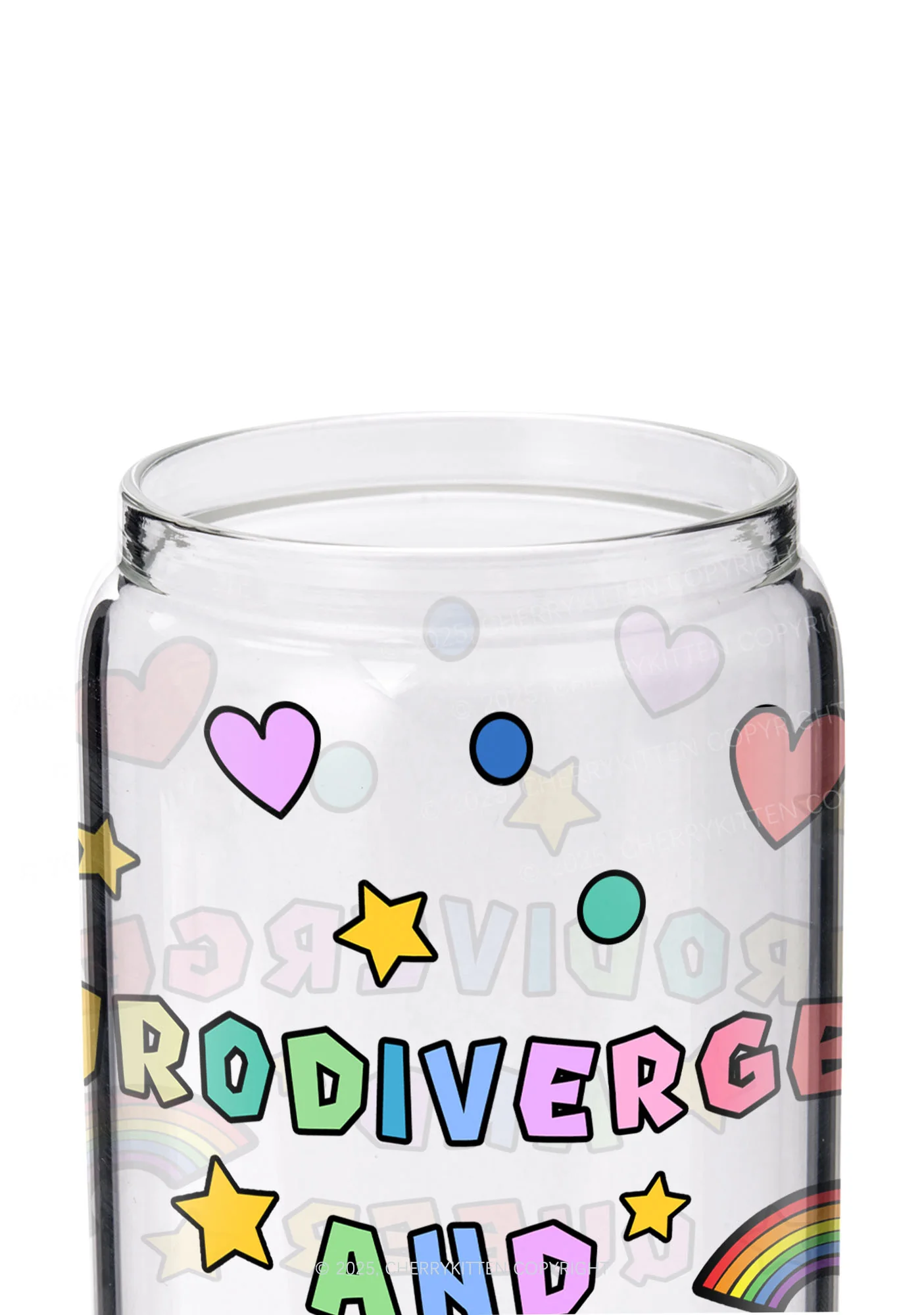 Neurodivergent And Queer Y2K Printed Glass Cup Cherrykitten - Image 2